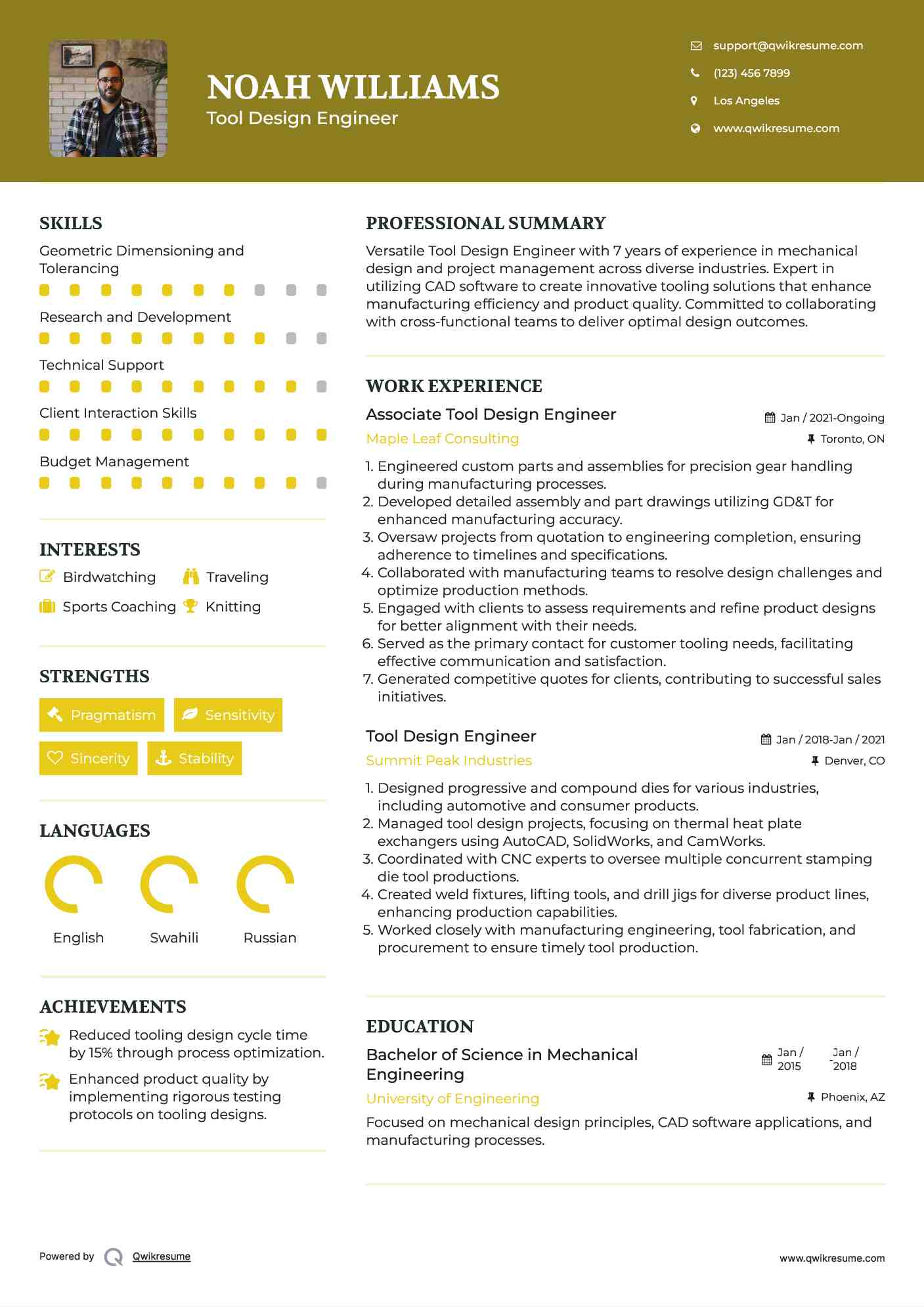 Associate Tool Design Engineer Resume Template