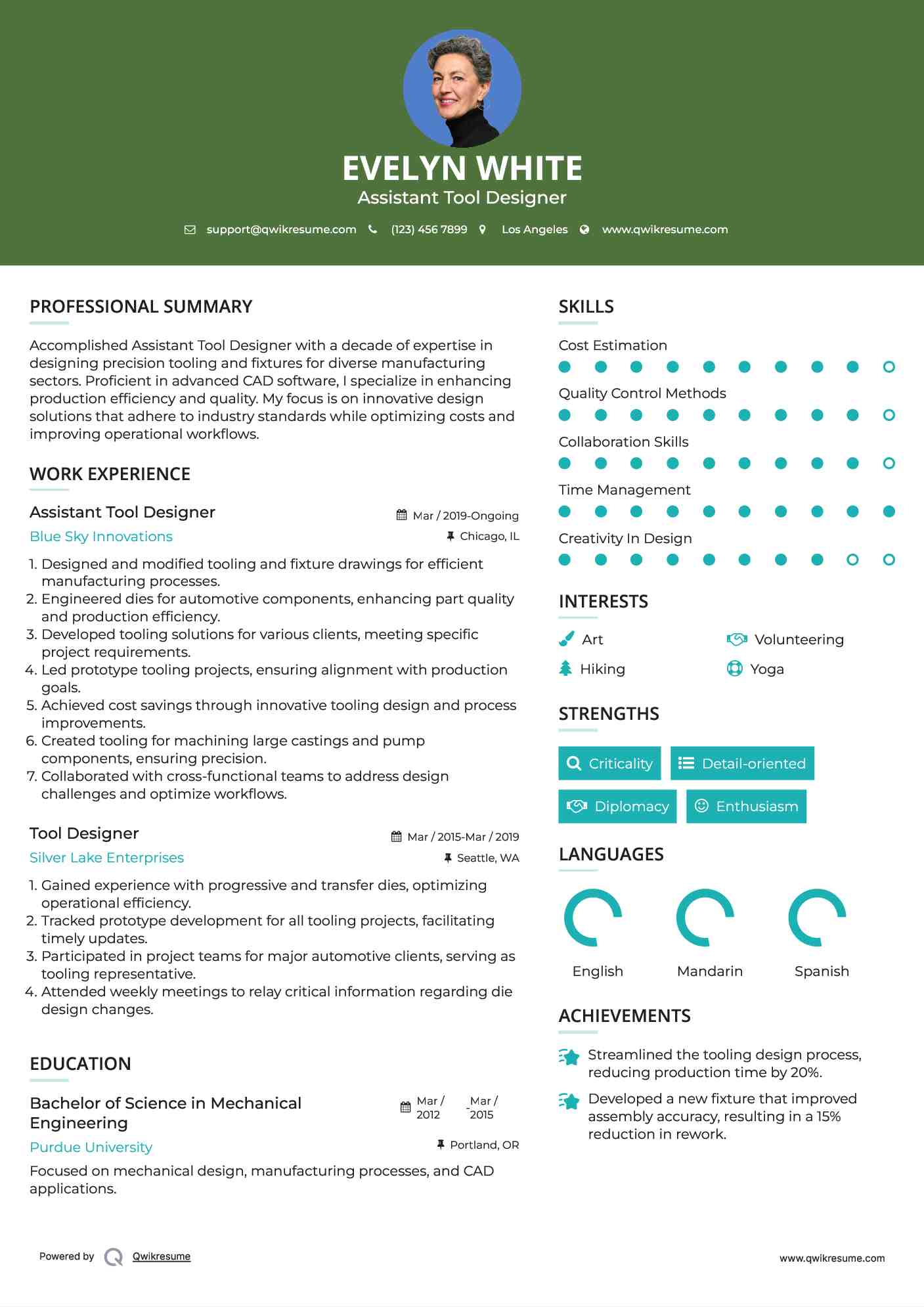 Assistant Tool Designer Resume Format
