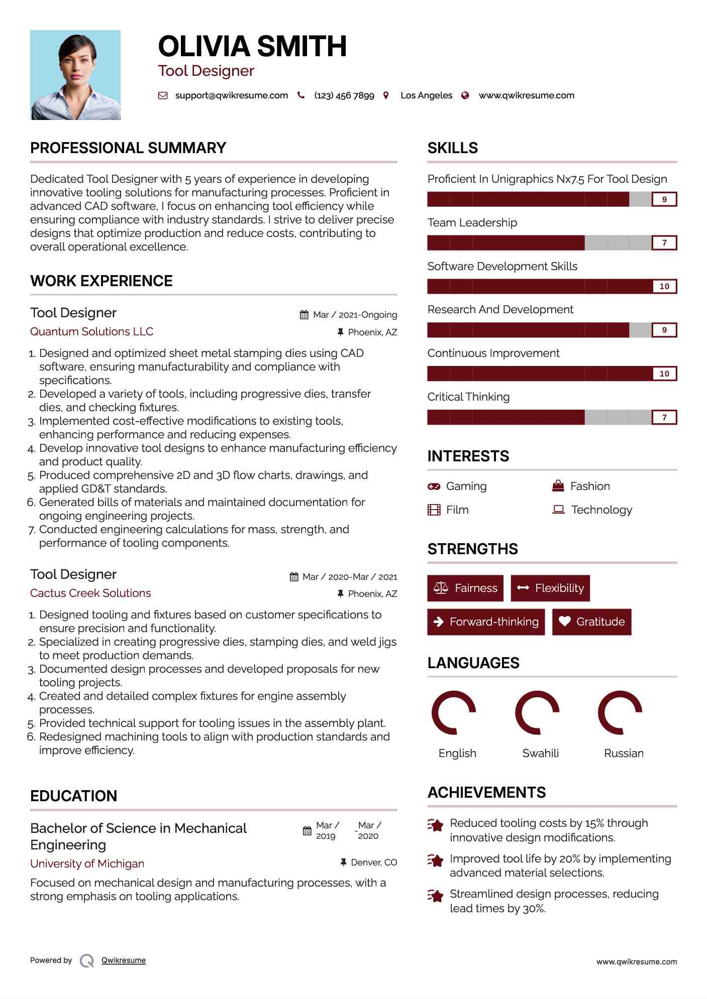 Tool Designer Resume Model