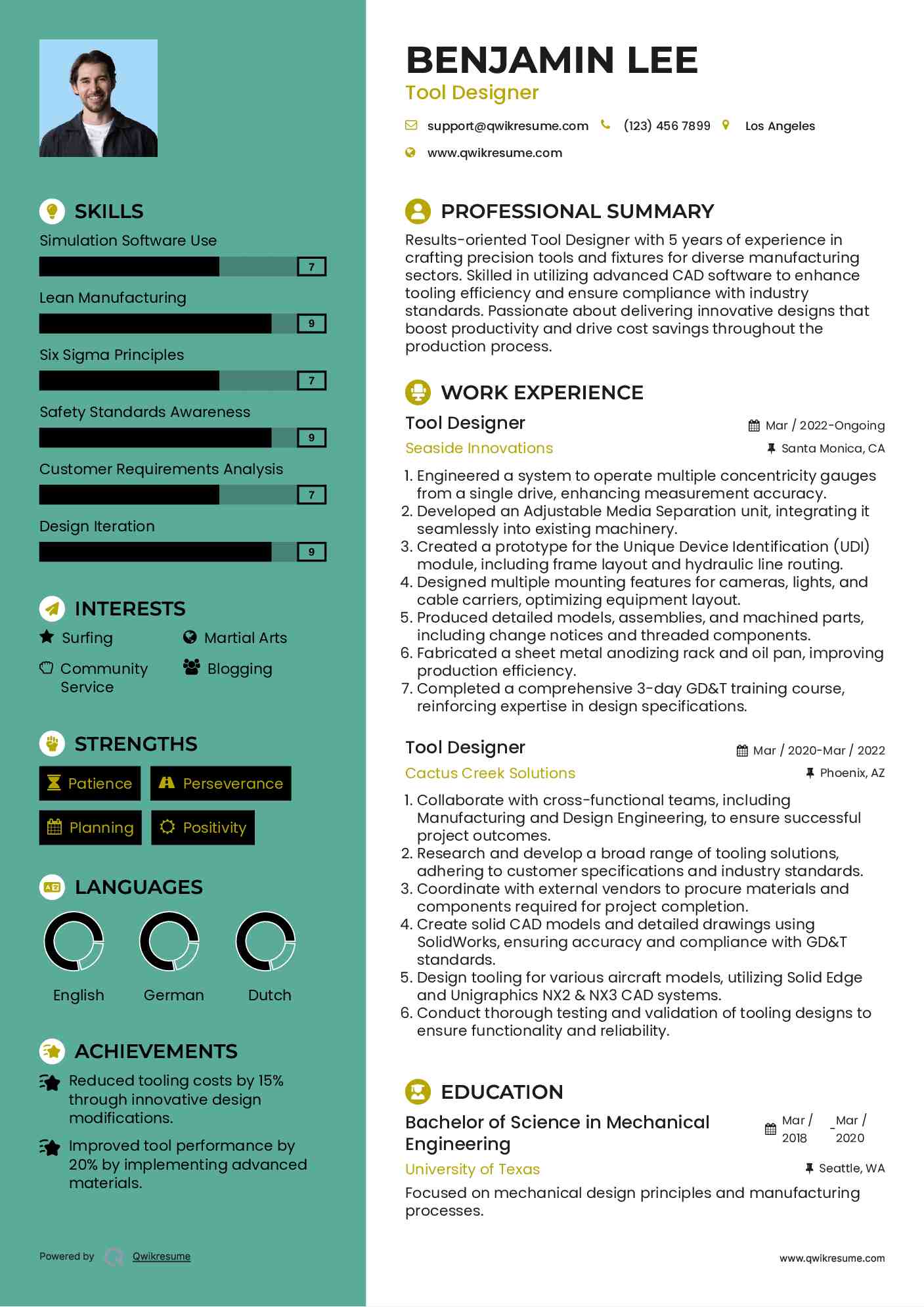 Tool Designer Resume Example