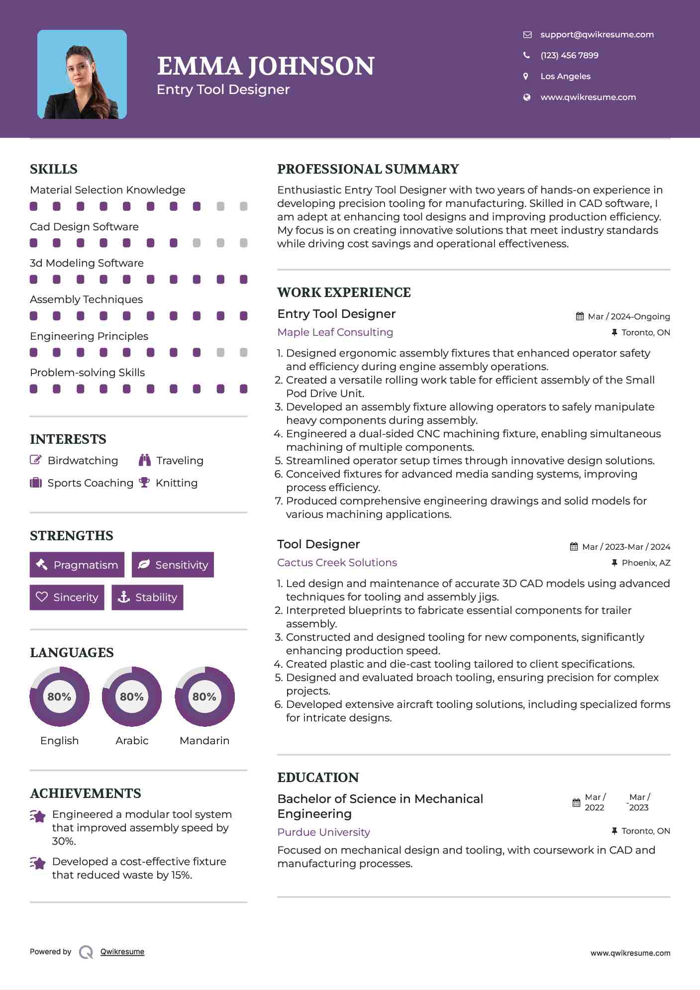 Entry Tool Designer Resume Template