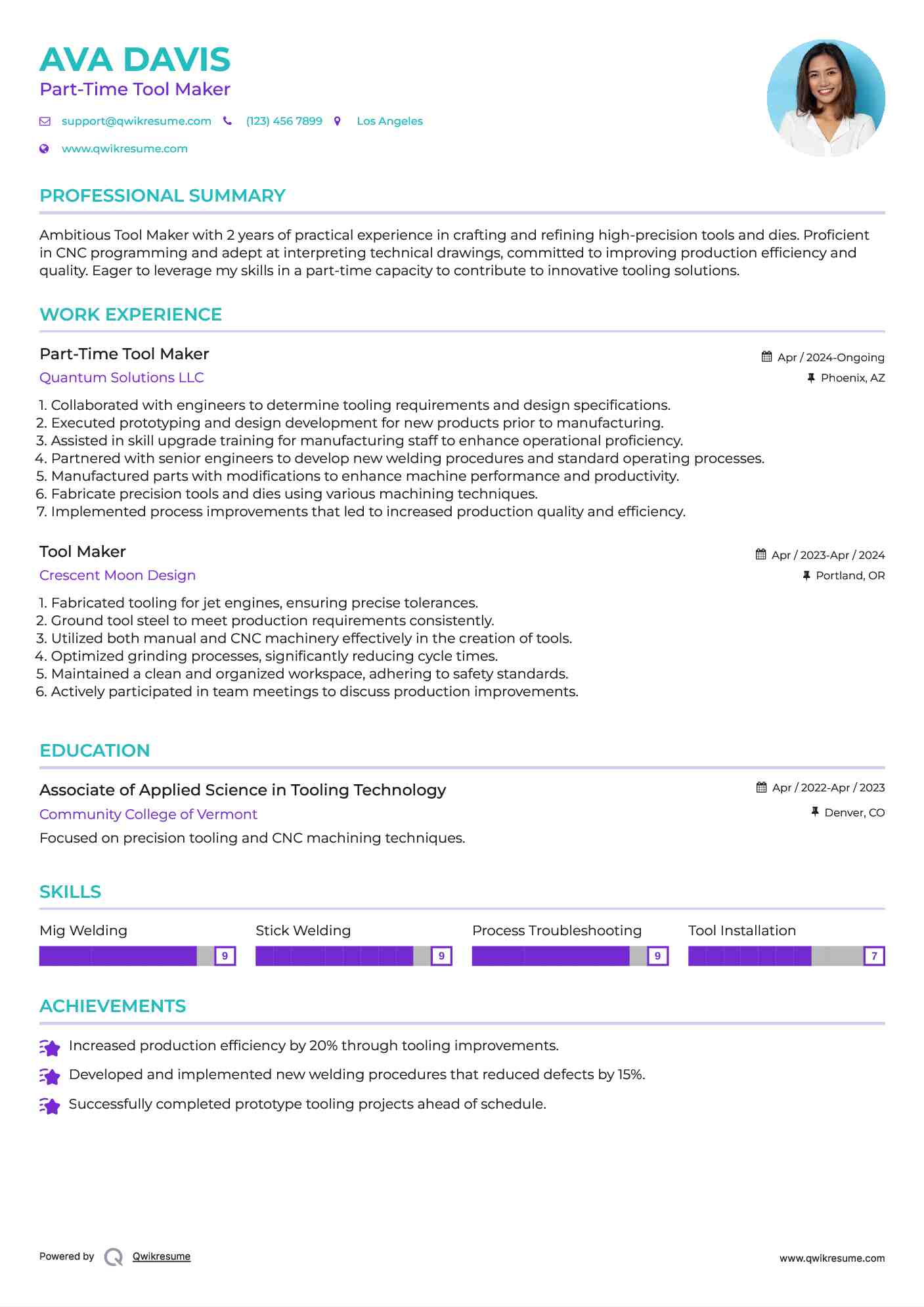 Part-Time Tool Maker Resume Template