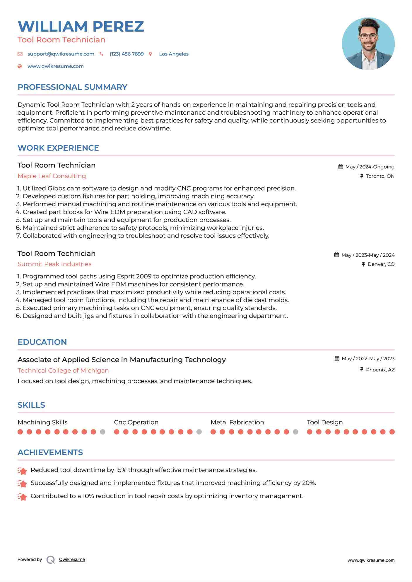 Tool Room Technician Resume Format