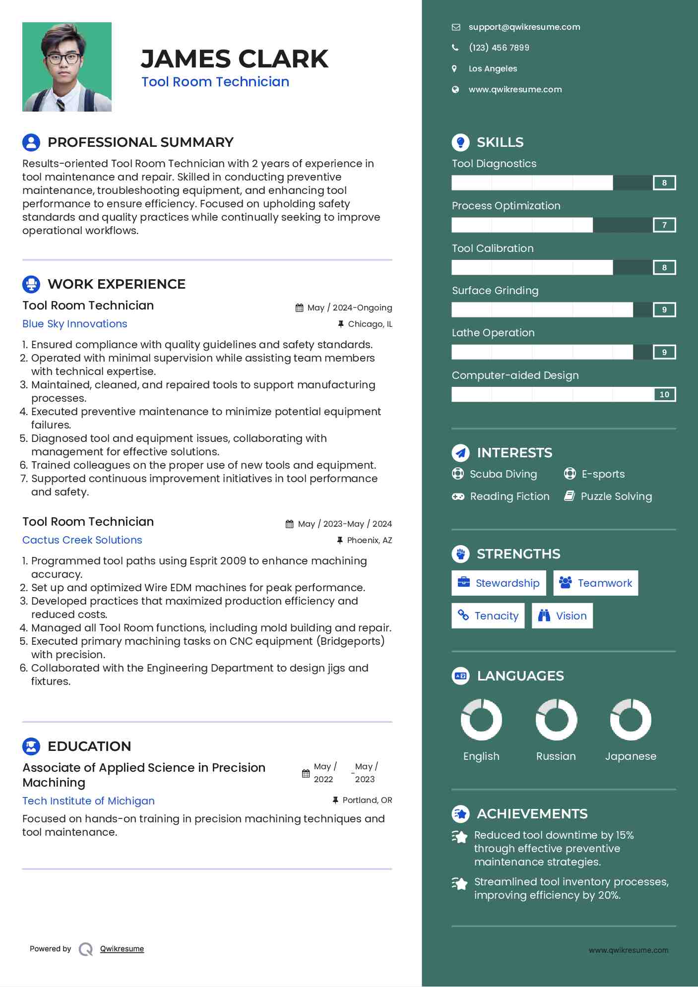 Tool Room Technician Resume Format