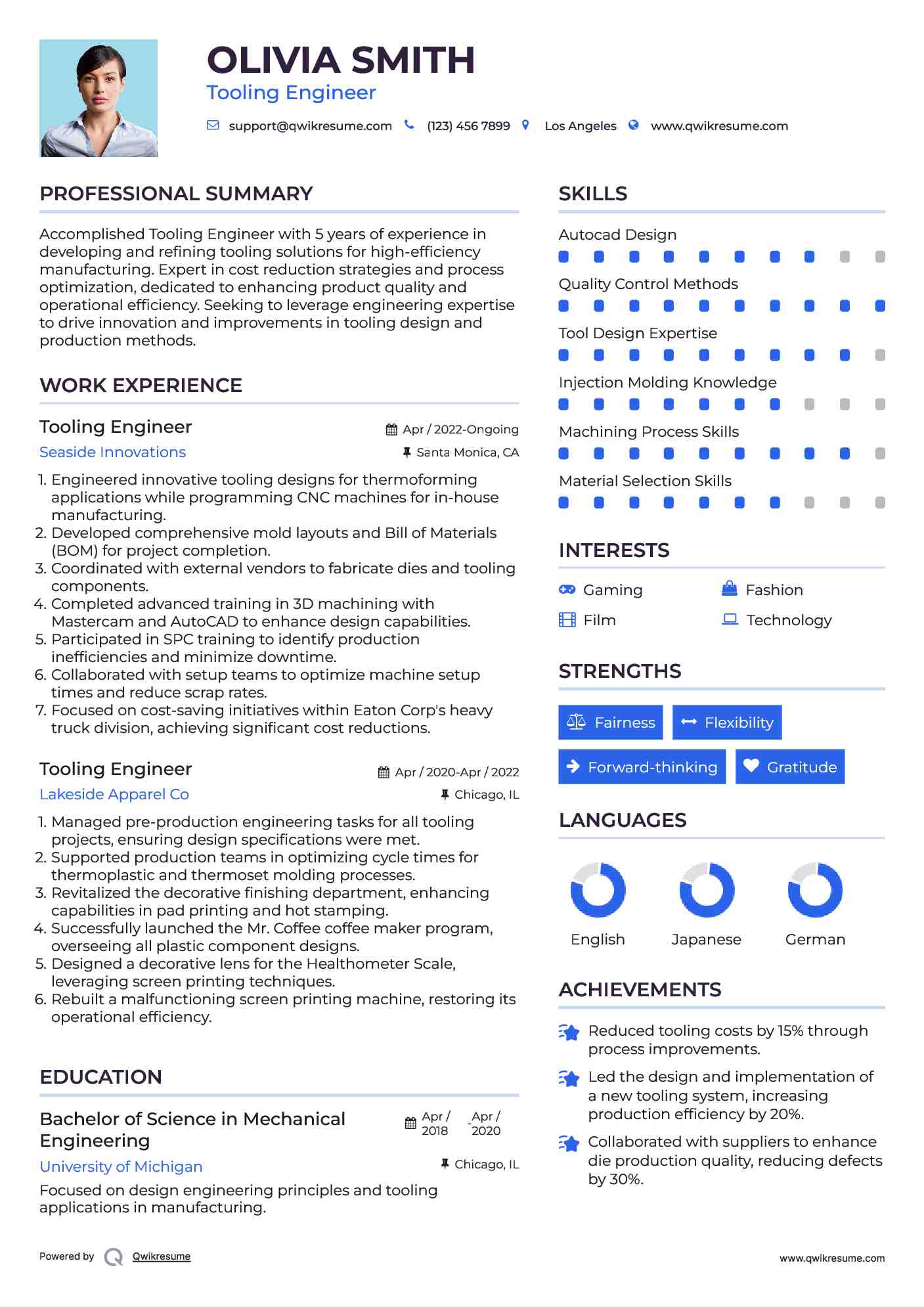 Tooling Engineer Resume Samples QwikResume