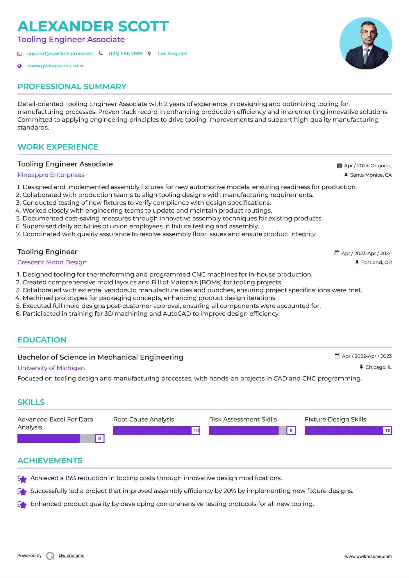 Tooling Engineer Resume Samples QwikResume