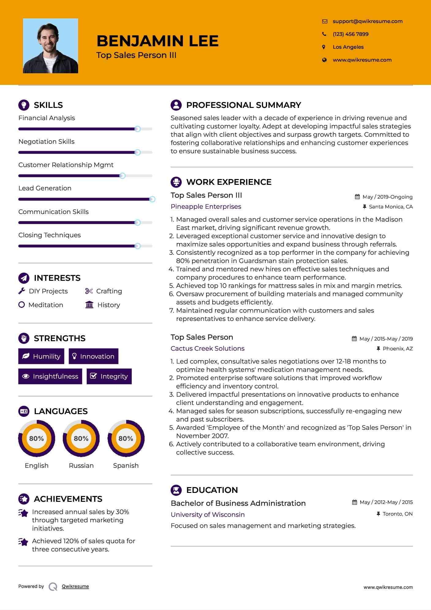Top Sales Person III Resume Template
