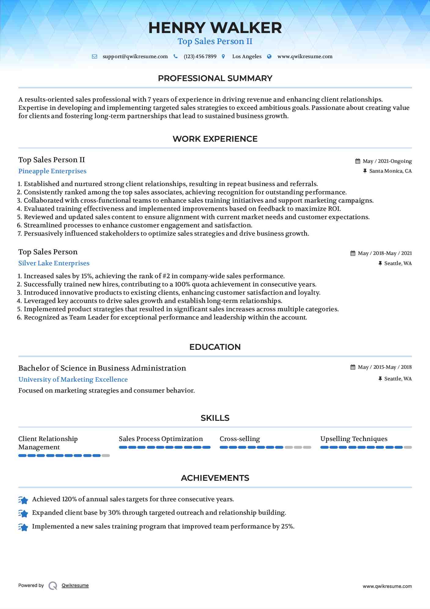 Top Sales Person II Resume Template