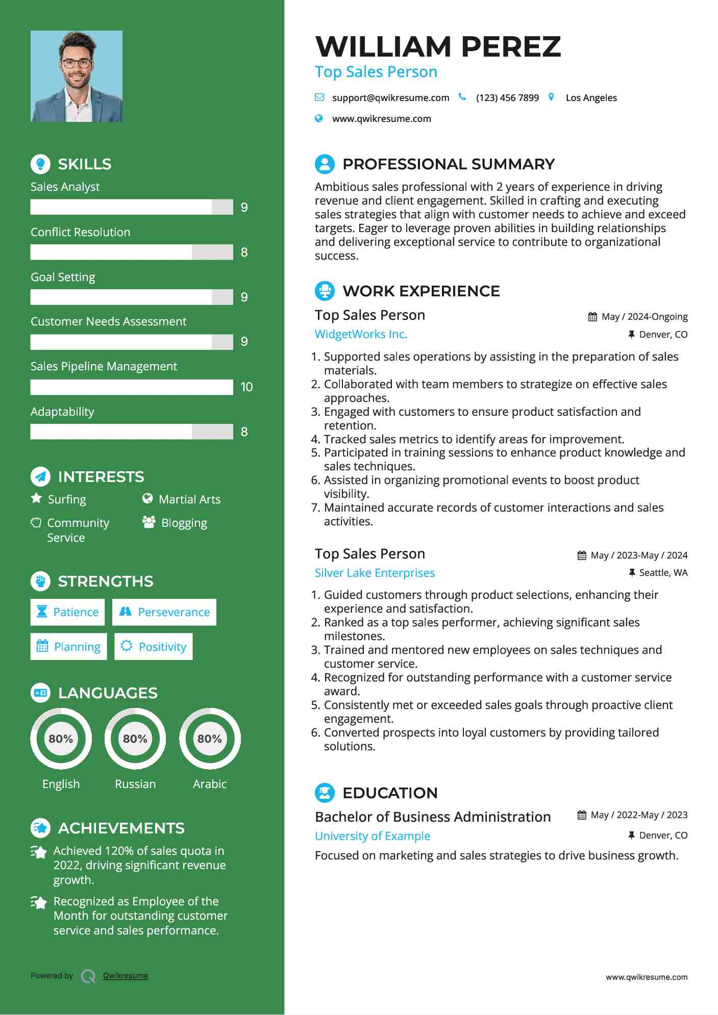 Top Sales Person Resume Sample