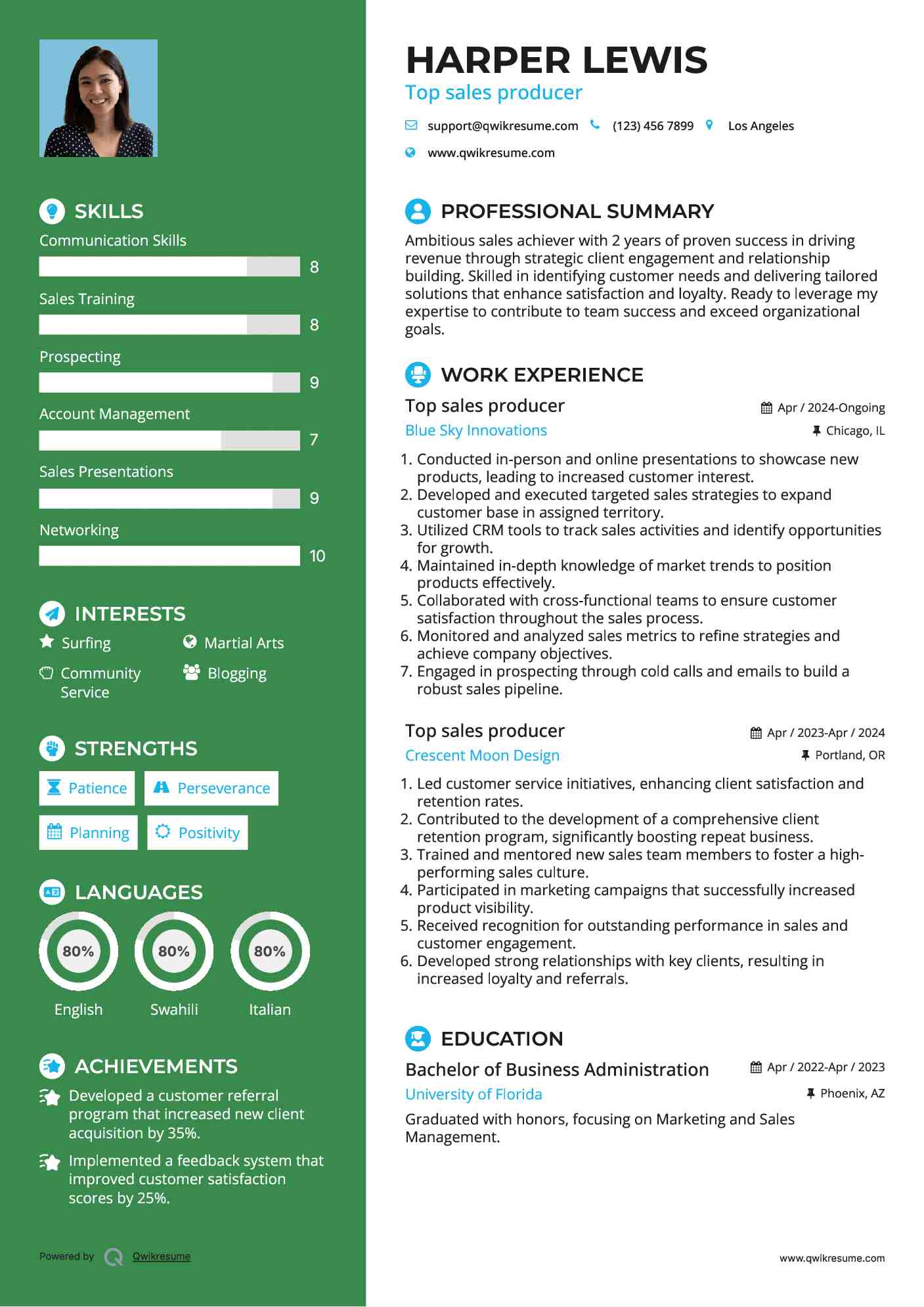 Top sales producer Resume Model