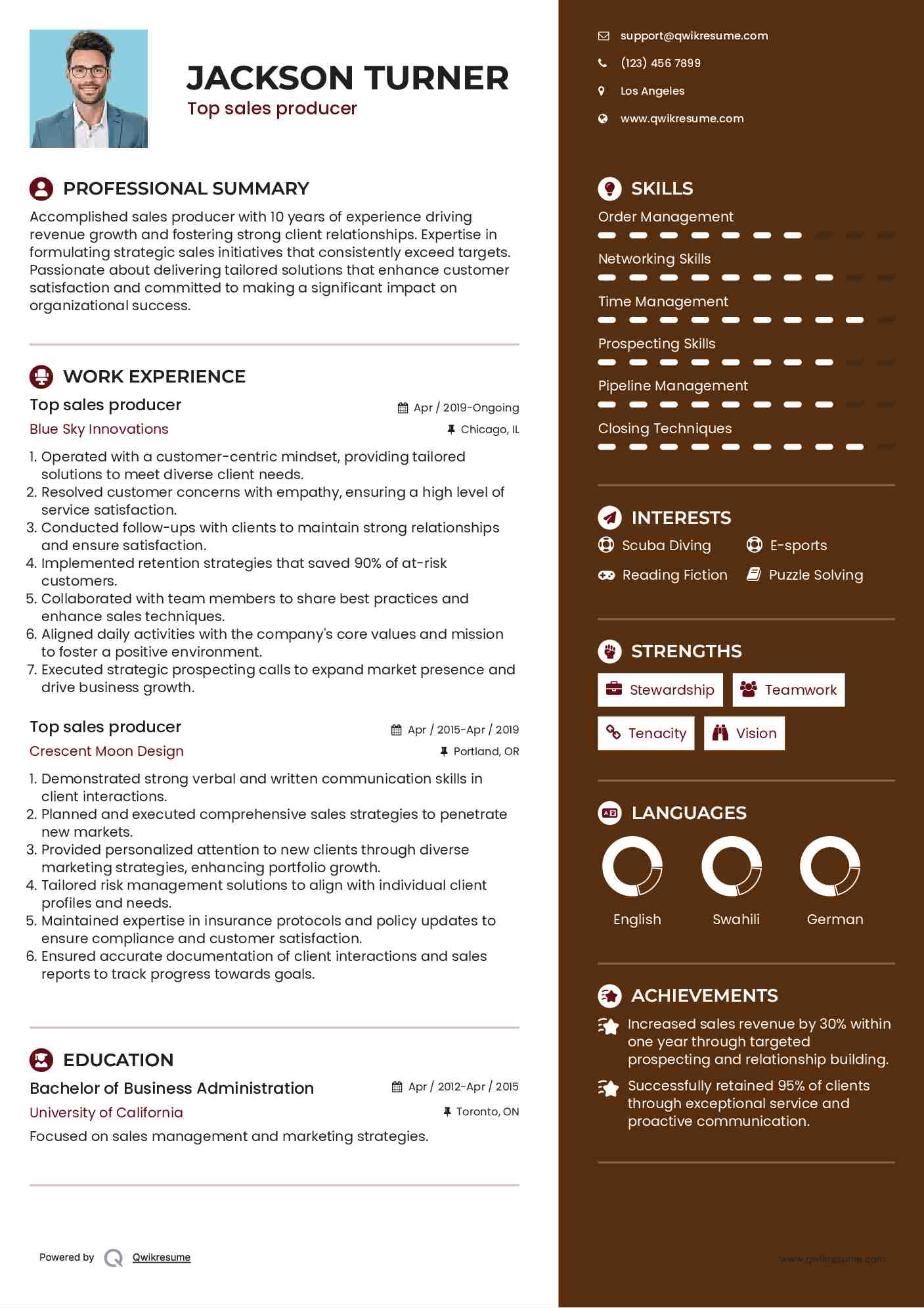 Top sales producer Resume Template