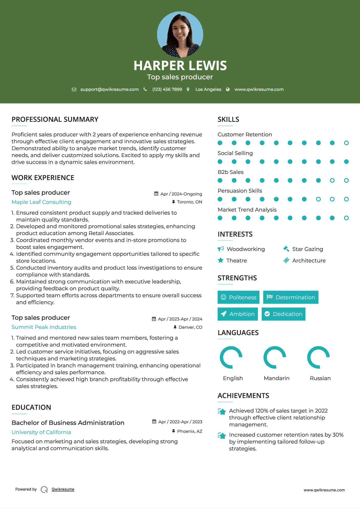 Top sales producer Resume Template