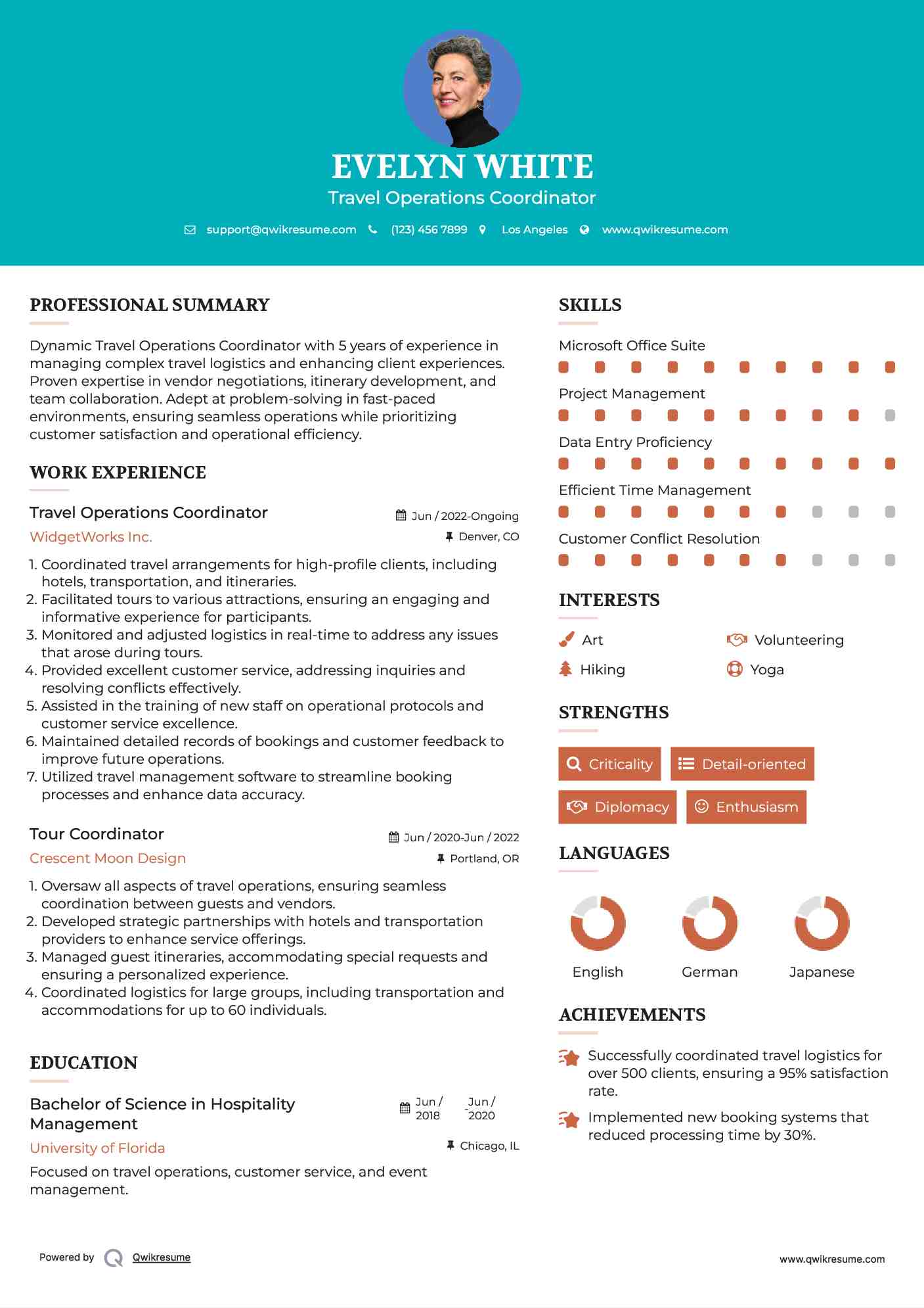 Travel Operations Coordinator Resume Model