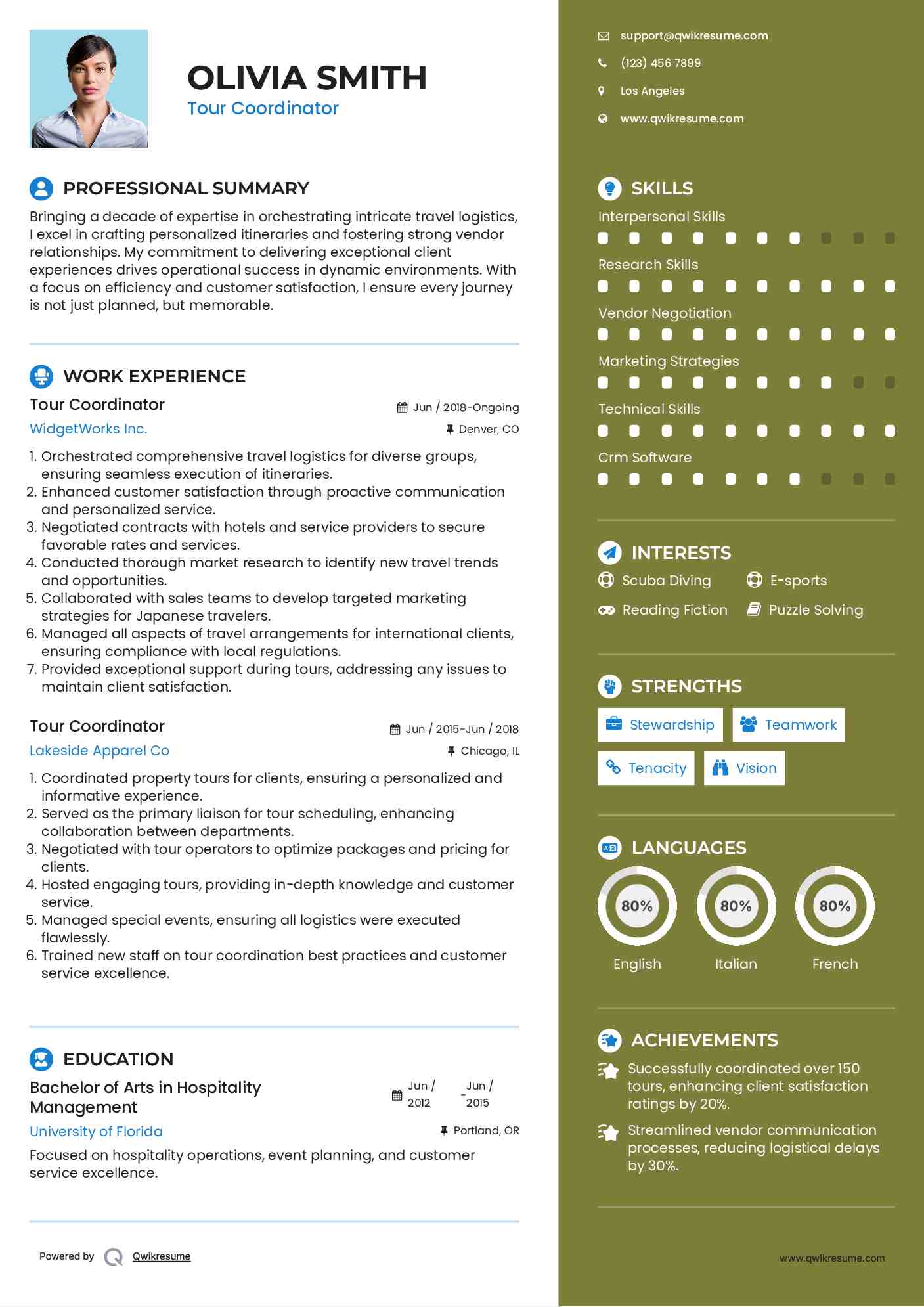 Tour Coordinator Resume Format