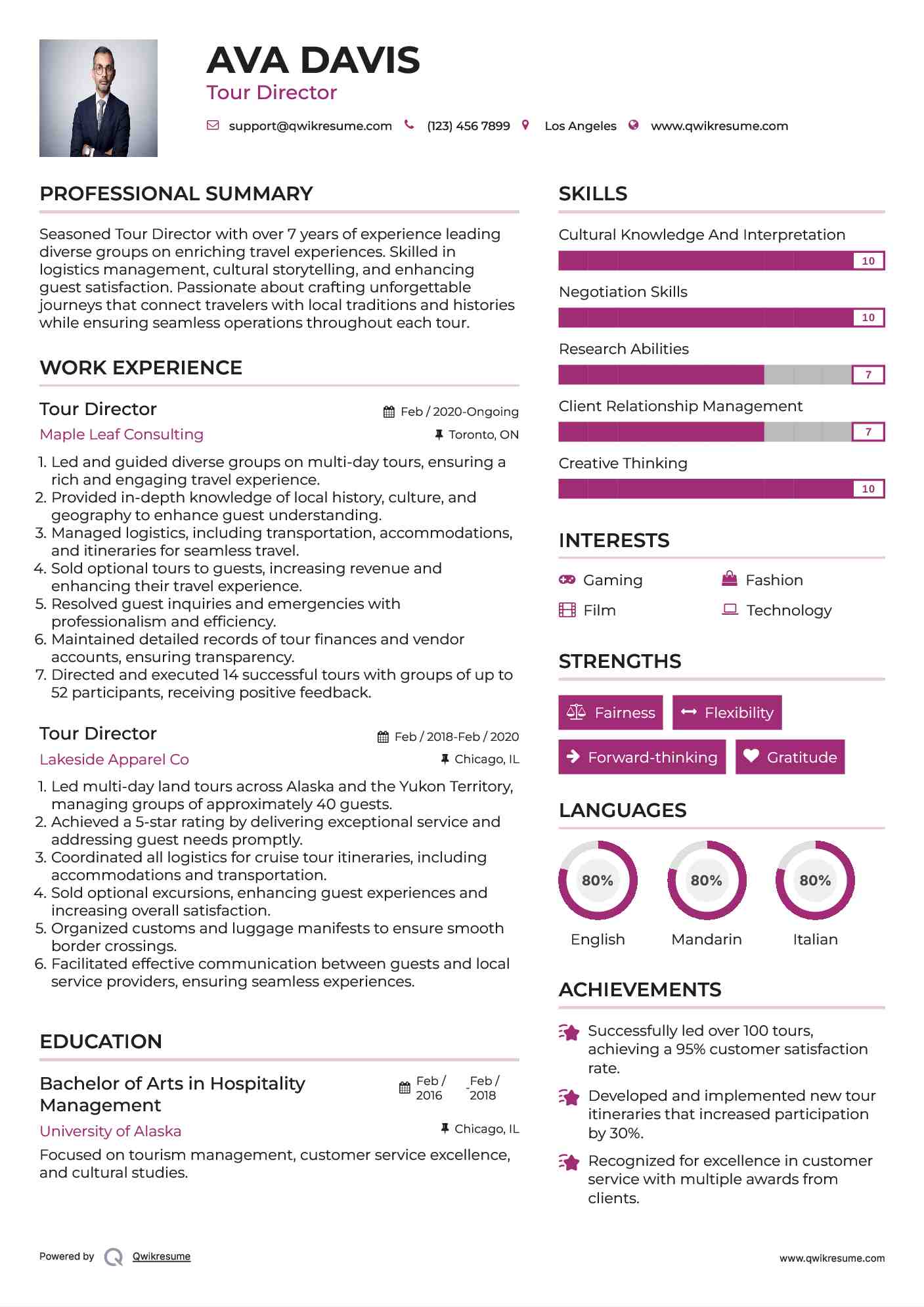 Tour Director Resume Template