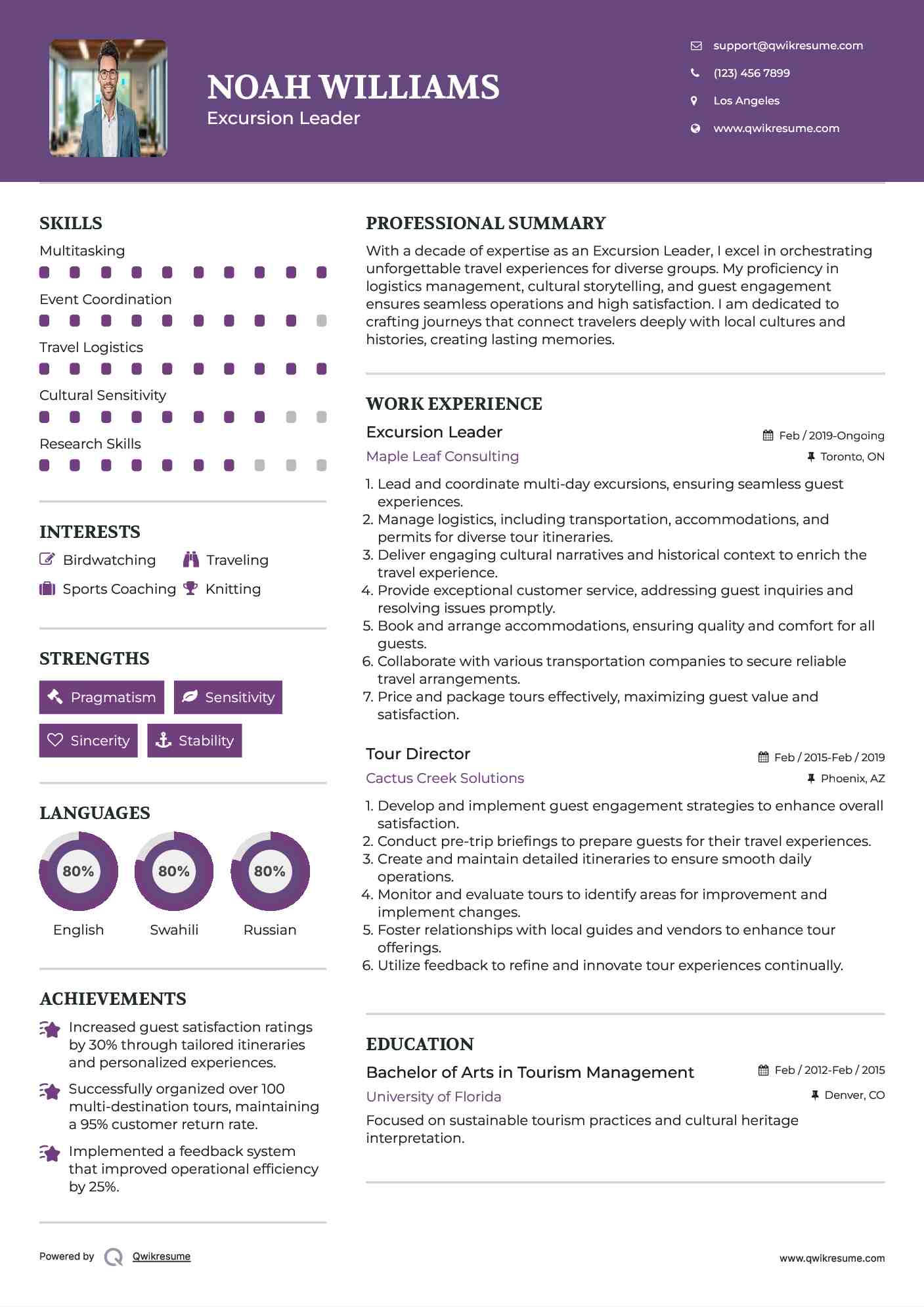 Excursion Leader Resume Model