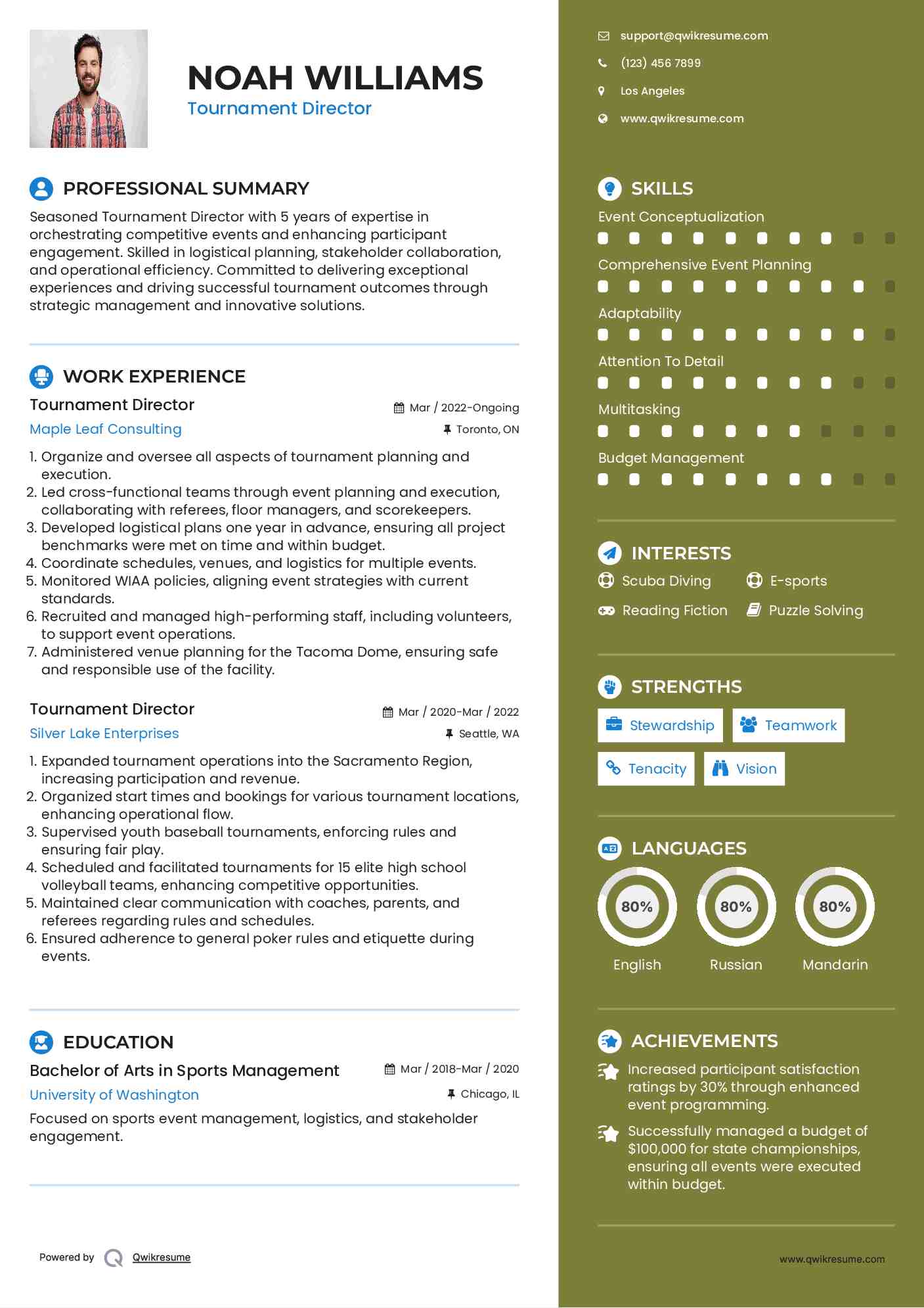 Tournament Director Resume Format