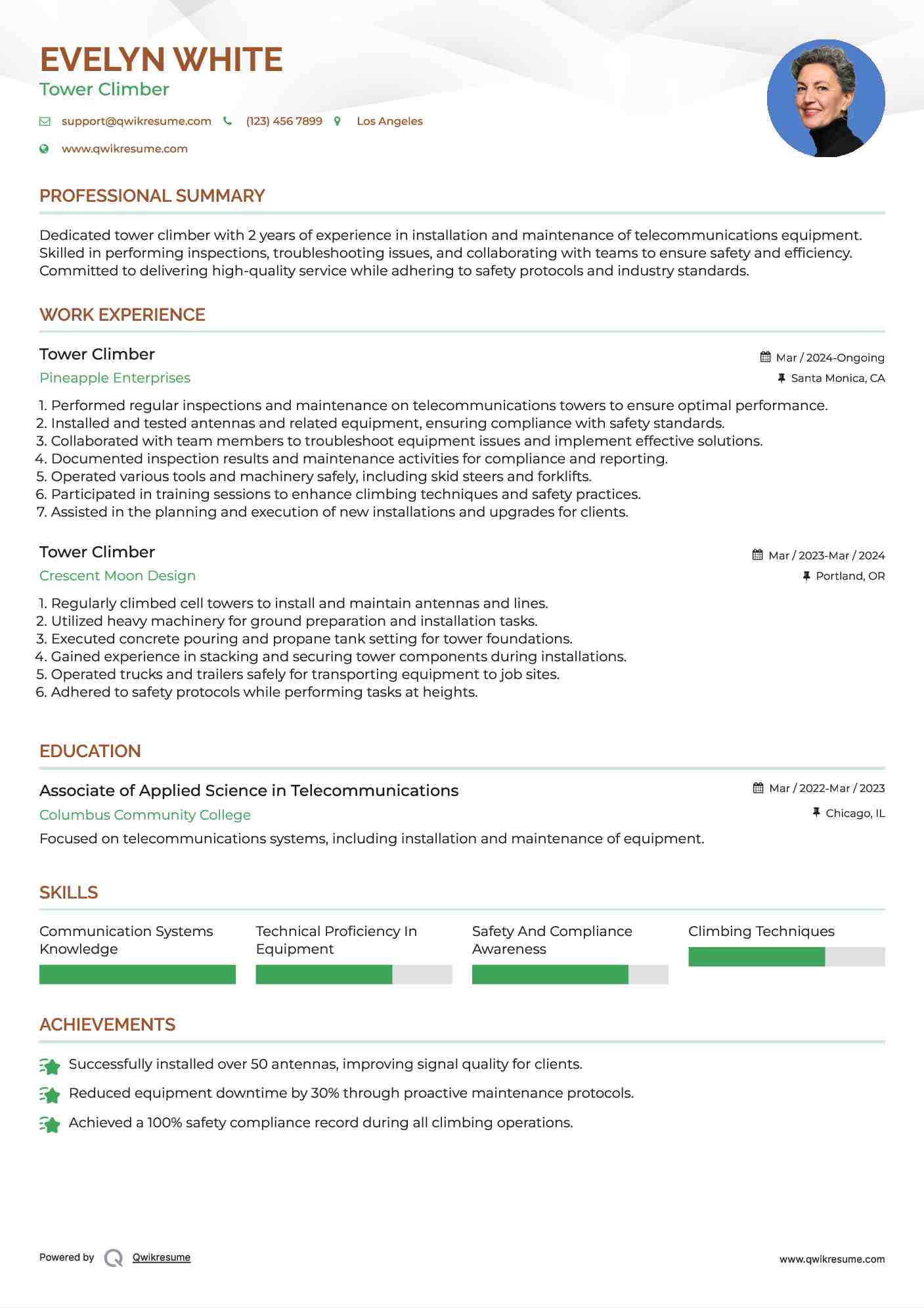 Tower Climber Resume Template