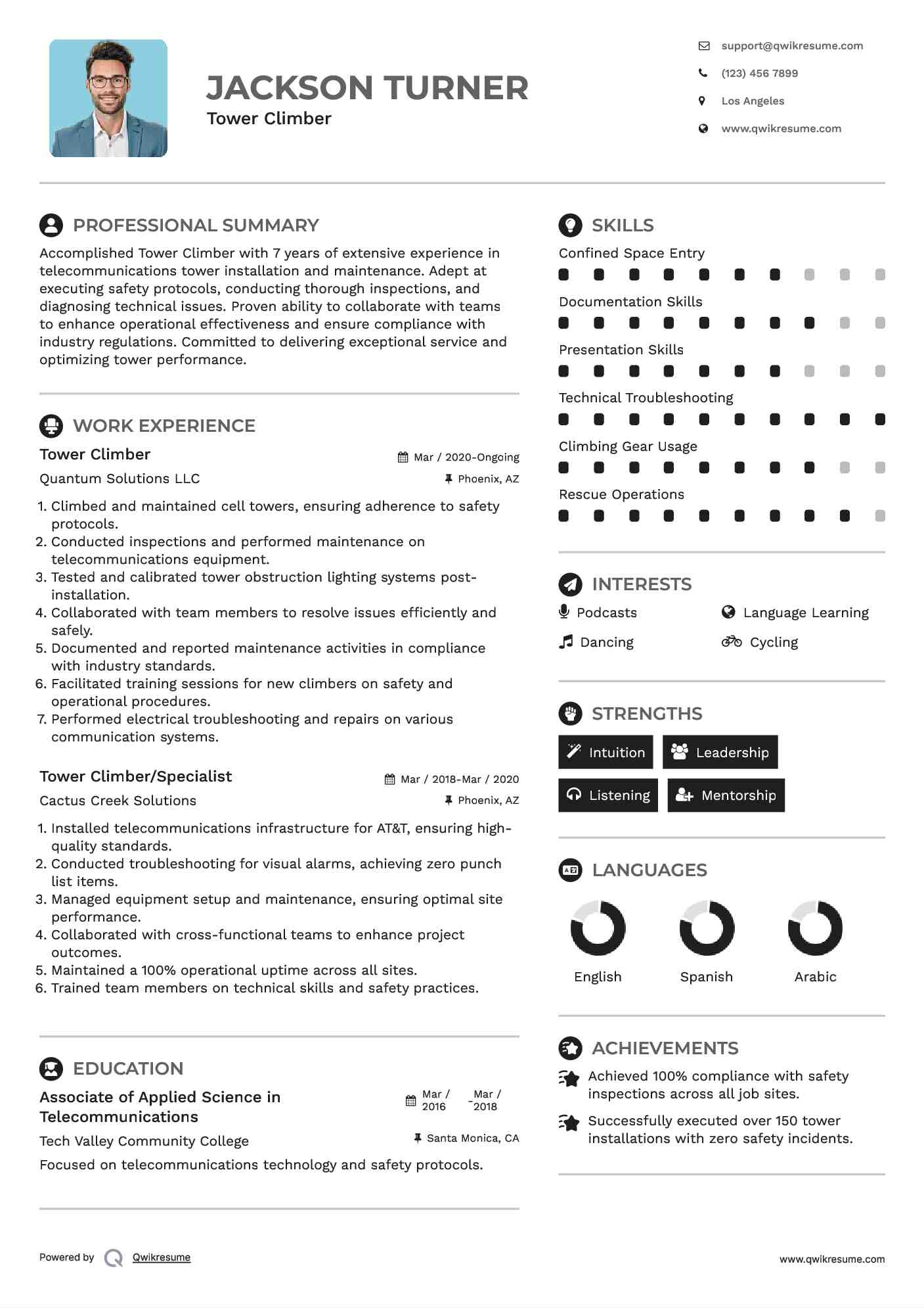 Tower Climber Resume Template