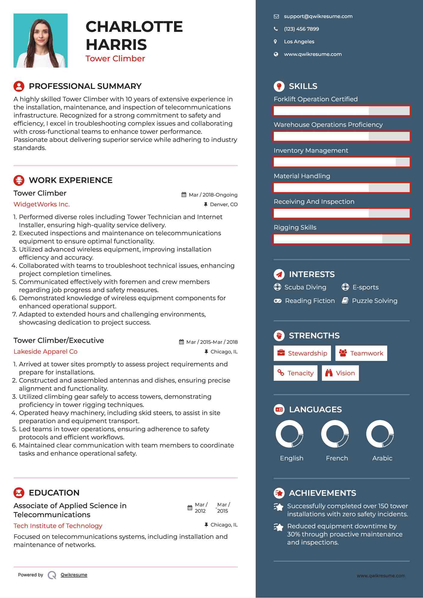 Tower Climber Resume Sample