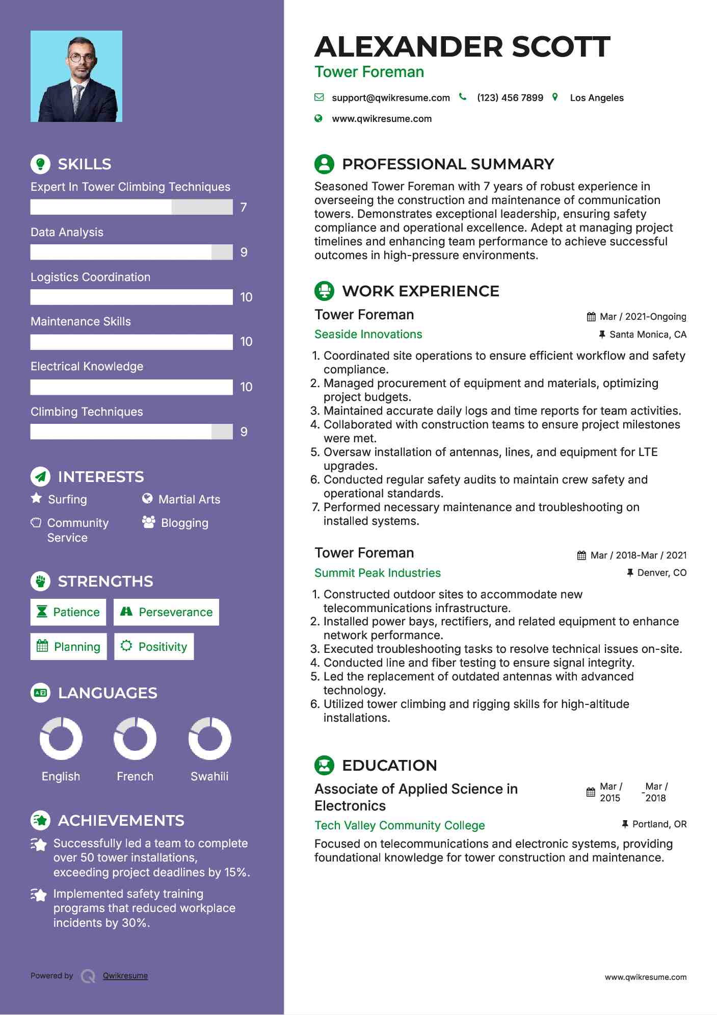 Tower Foreman Resume Template