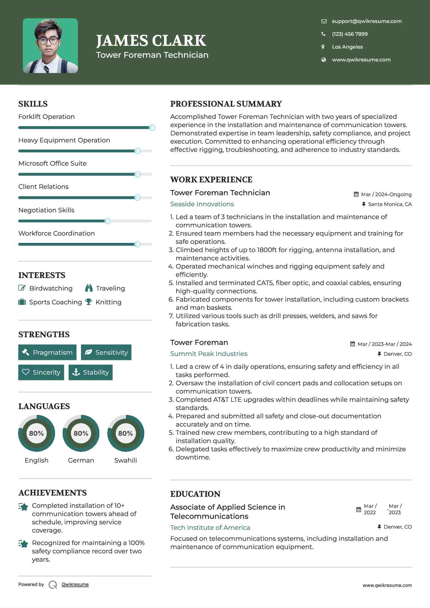 Tower Foreman Technician Resume Format