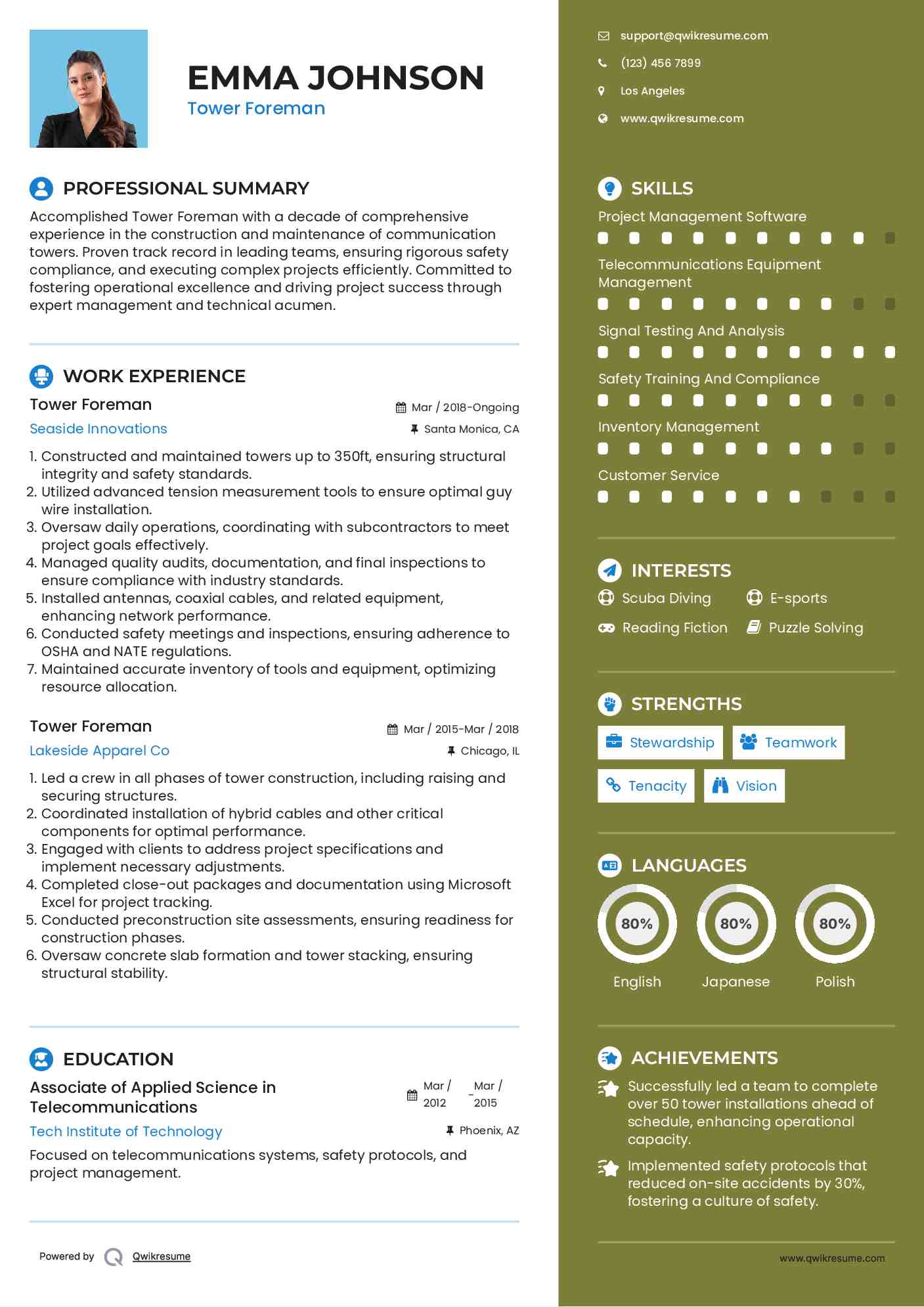 Tower Foreman Resume Model