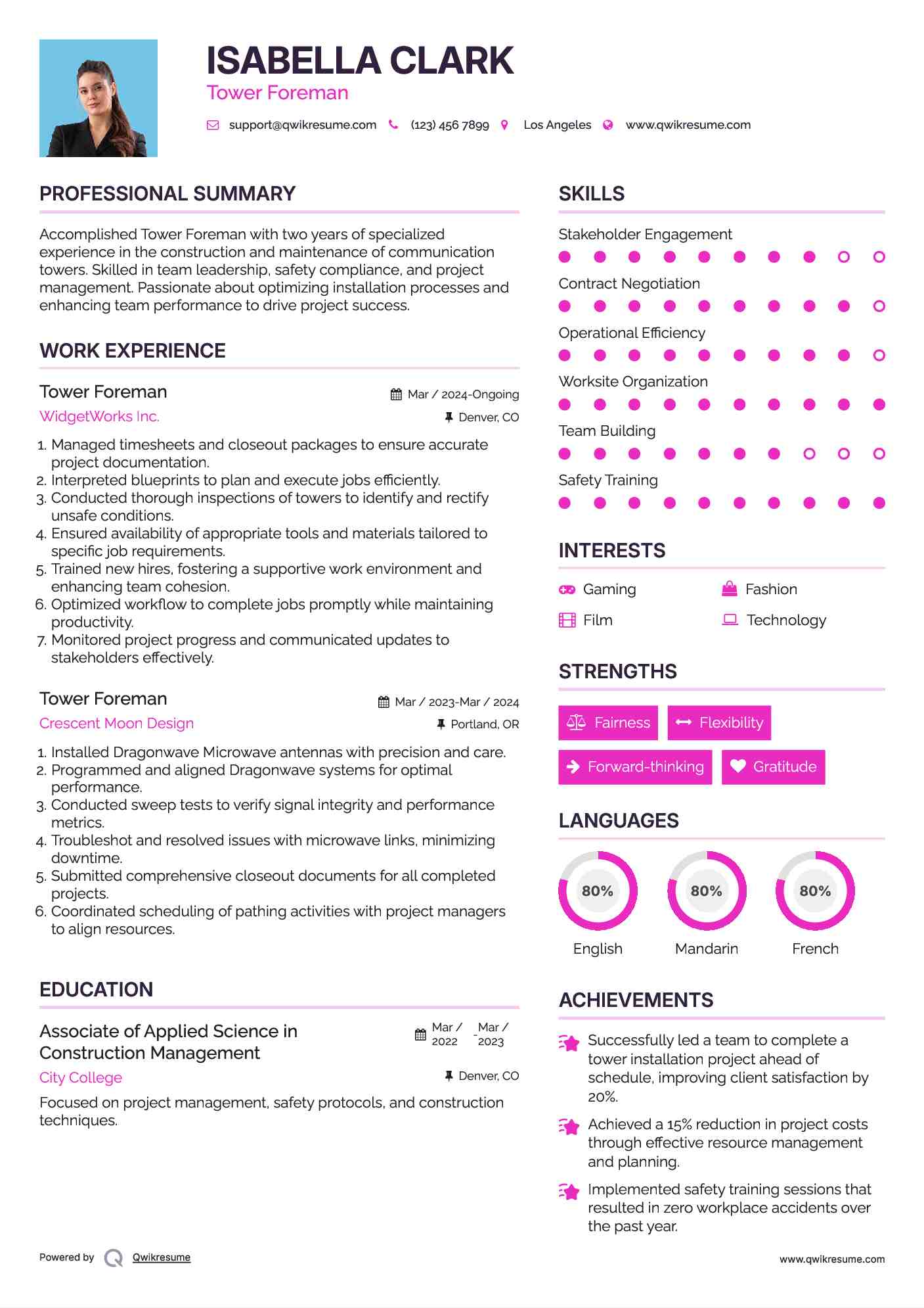 Tower Foreman Resume Format