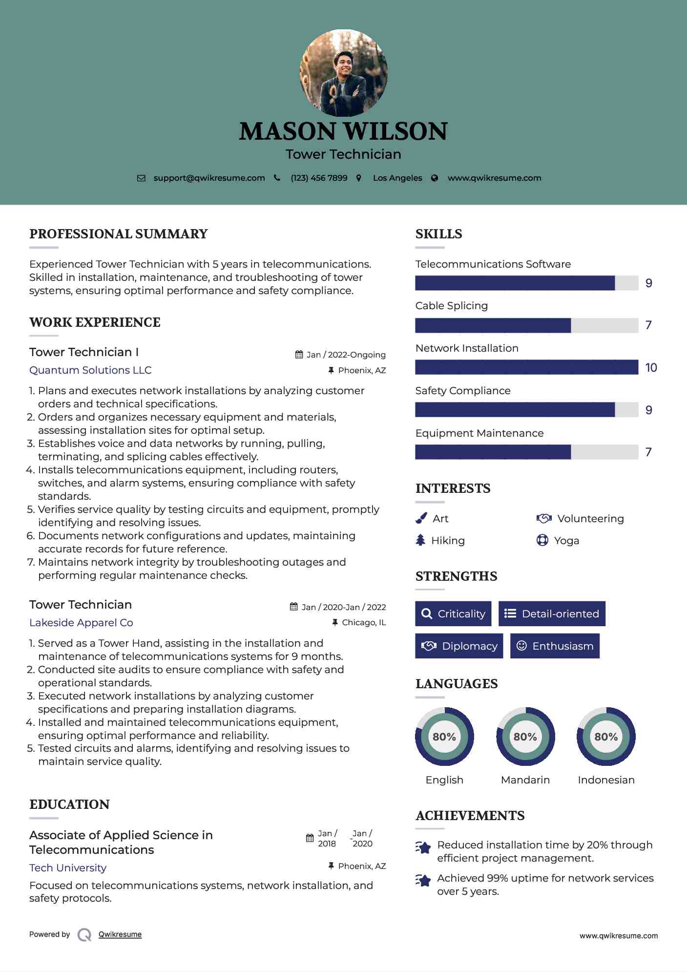 Tower Technician I Resume Example