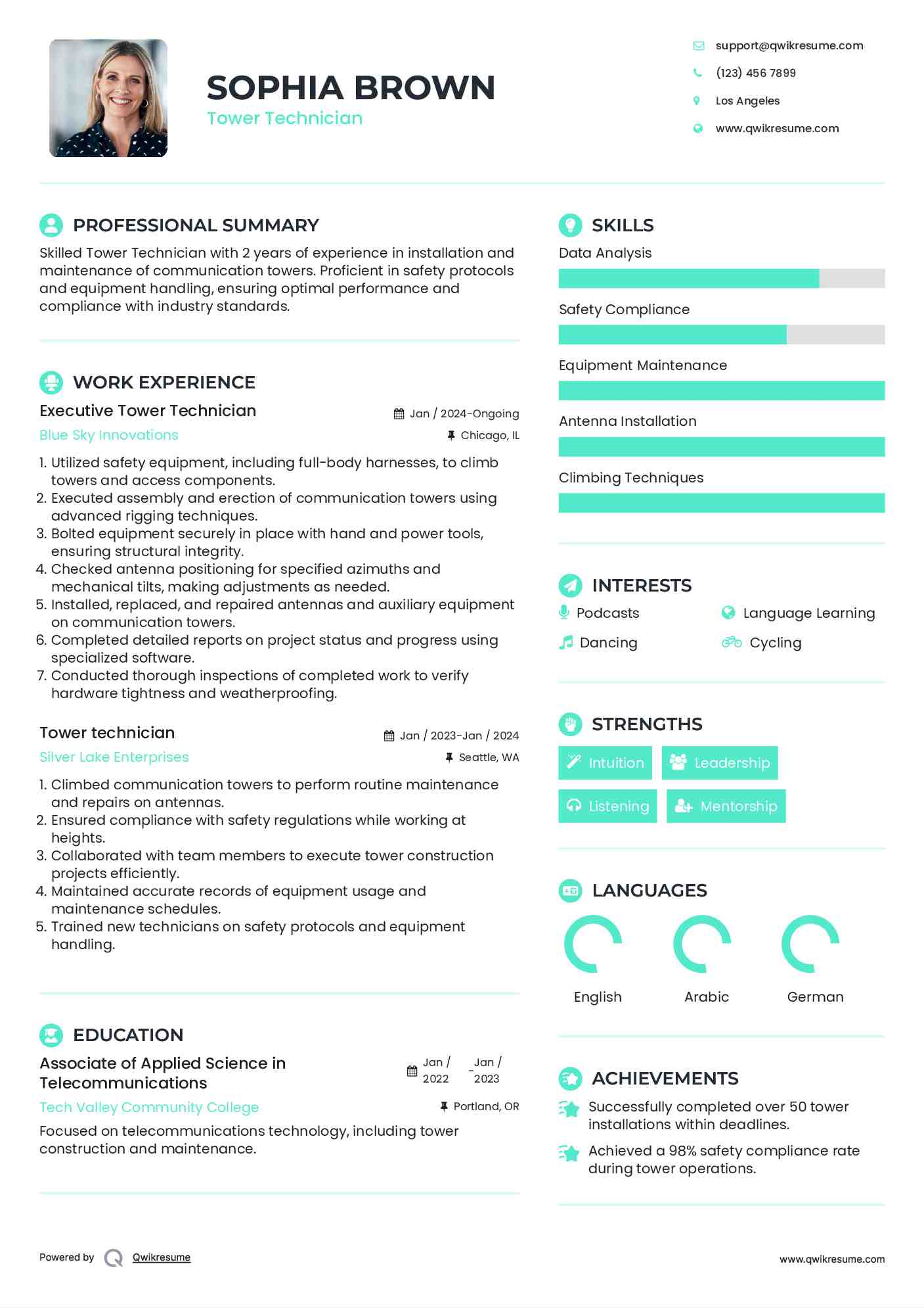 Executive Tower Technician Resume Sample