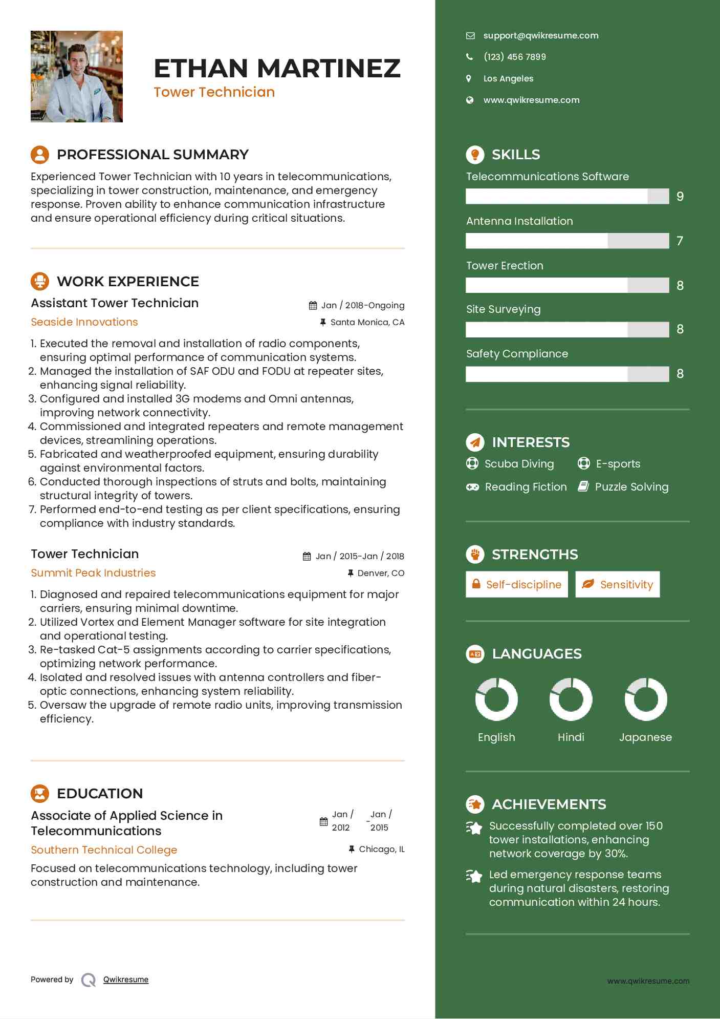 Assistant Tower Technician Resume Format