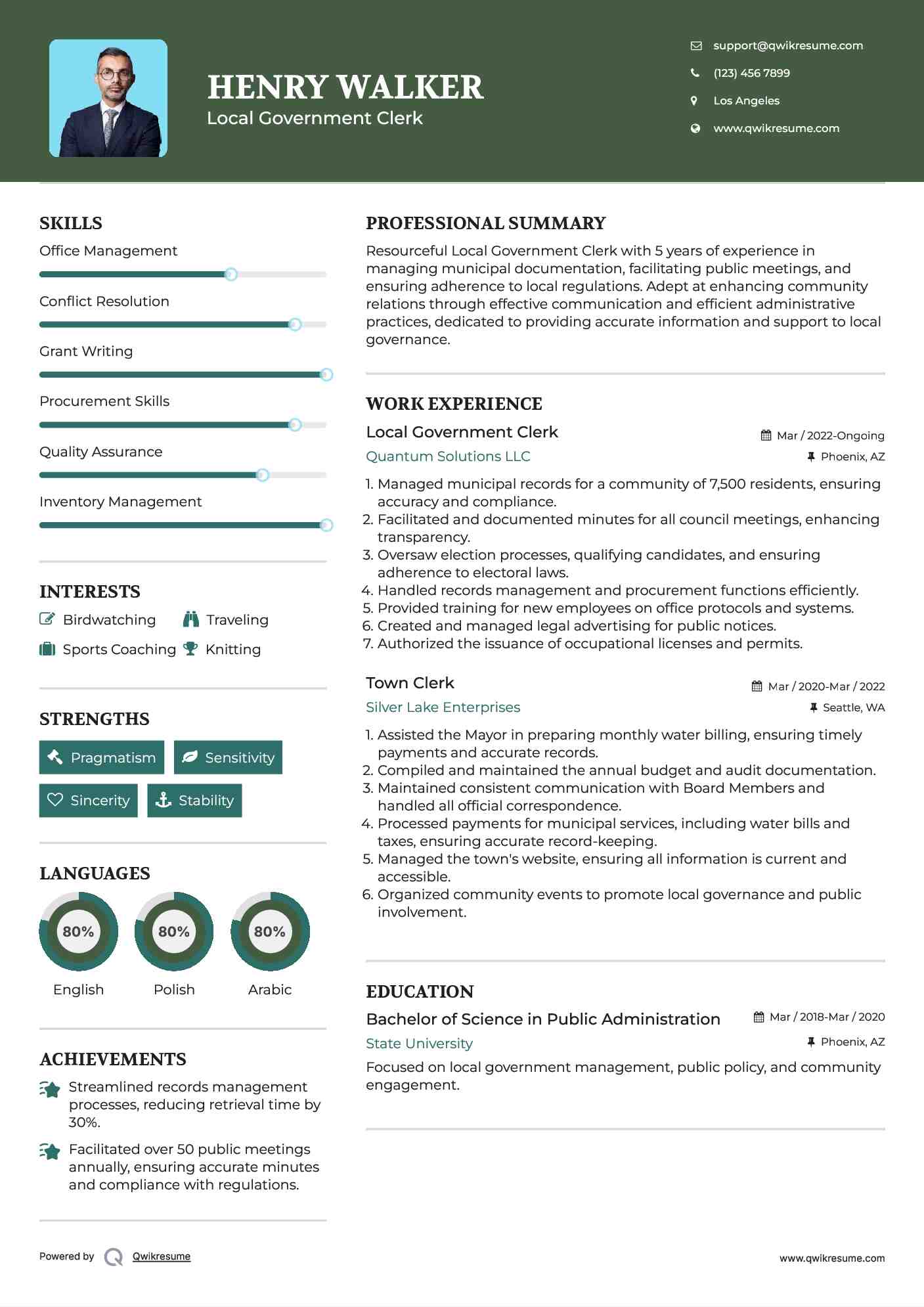 Local Government Clerk Resume Sample