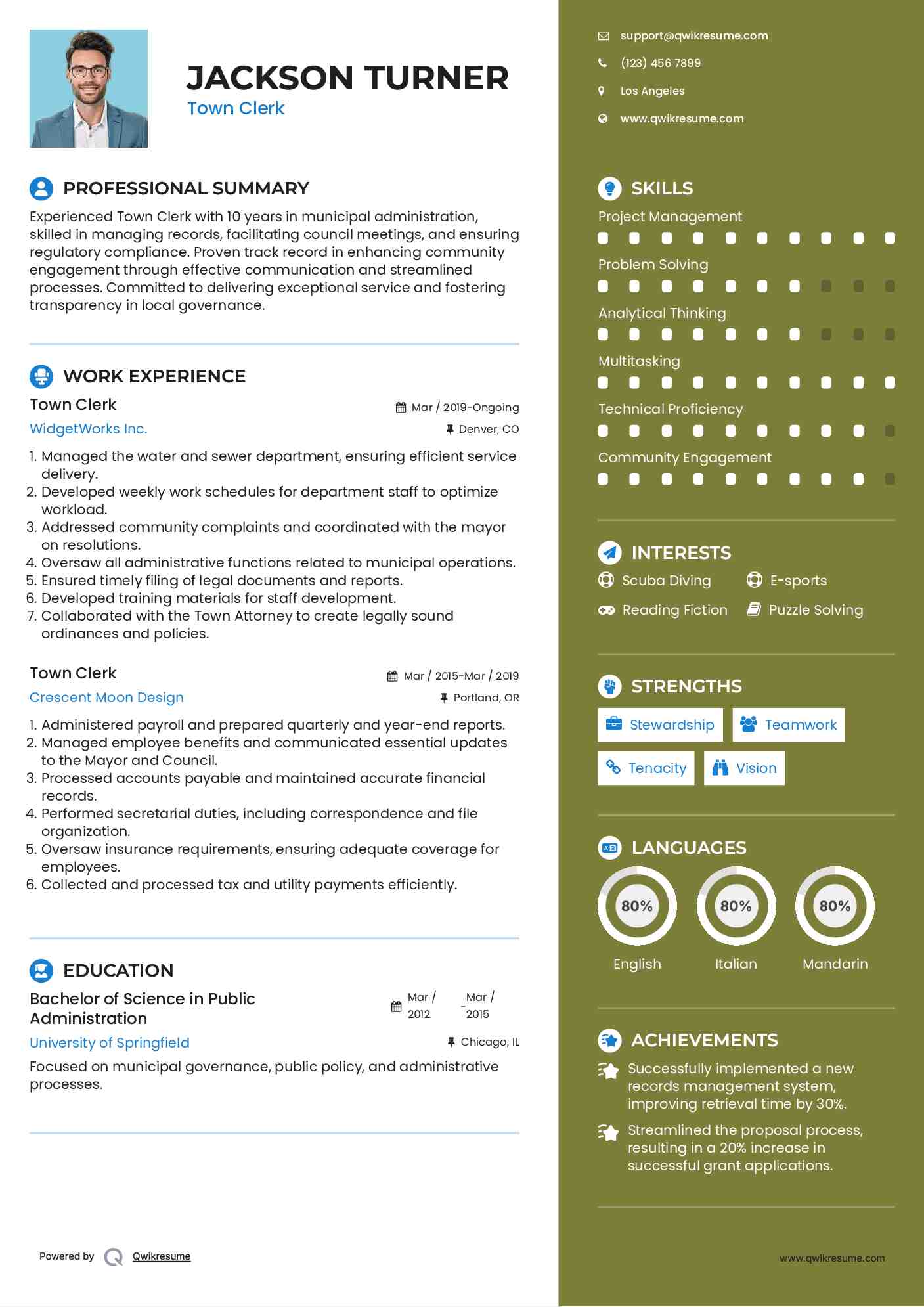 Town Clerk Resume Model