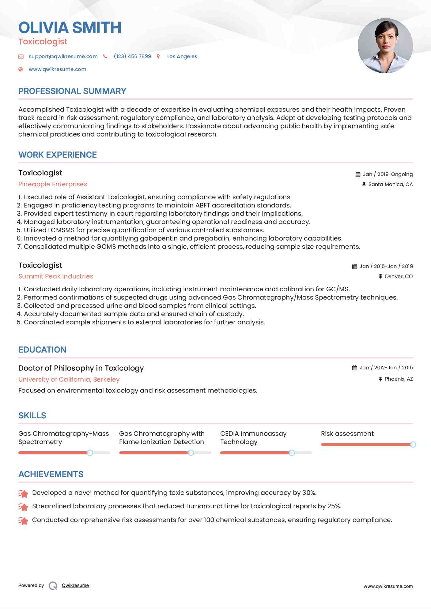 Toxicologist Resume Model
