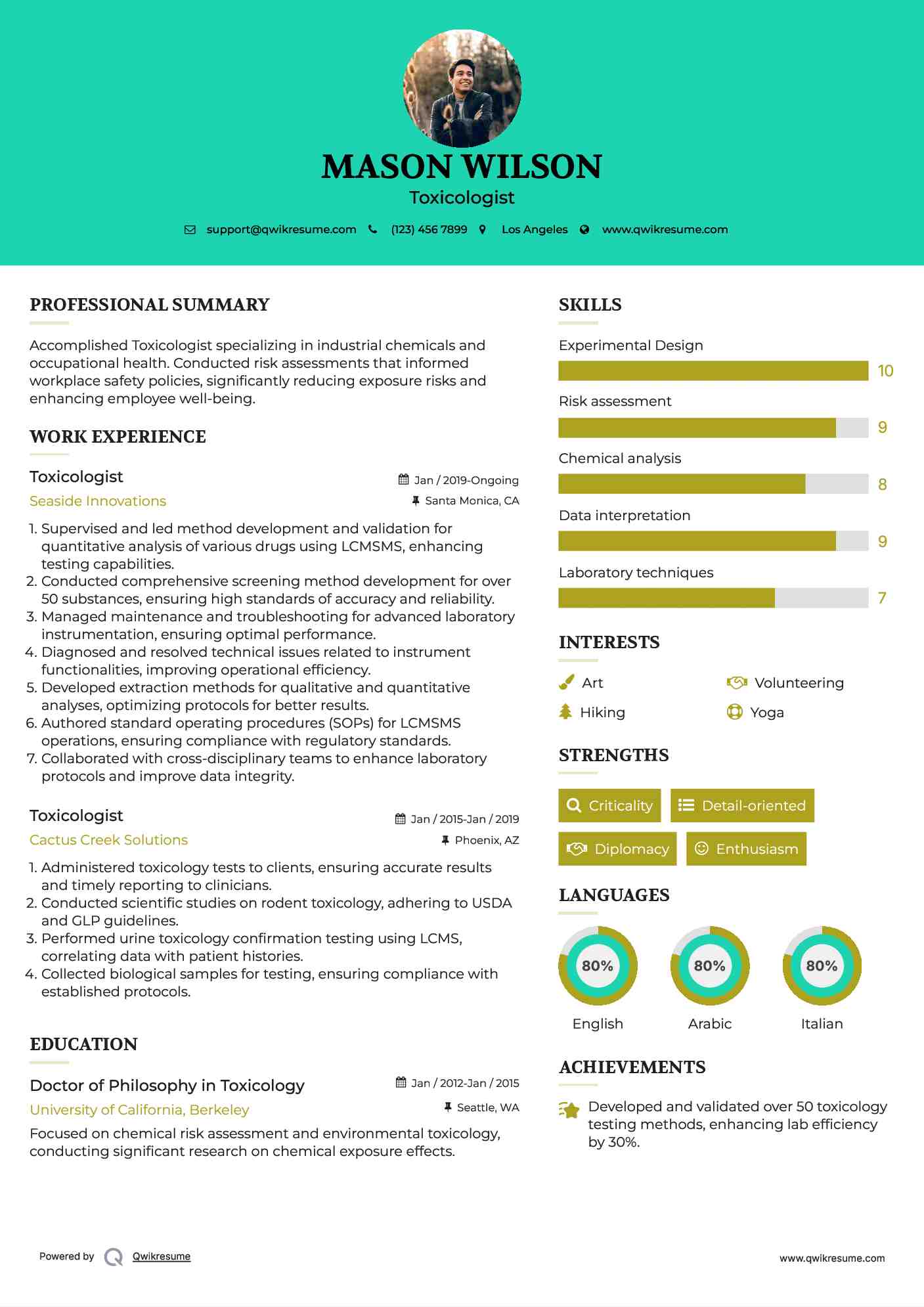 Toxicologist Resume Format