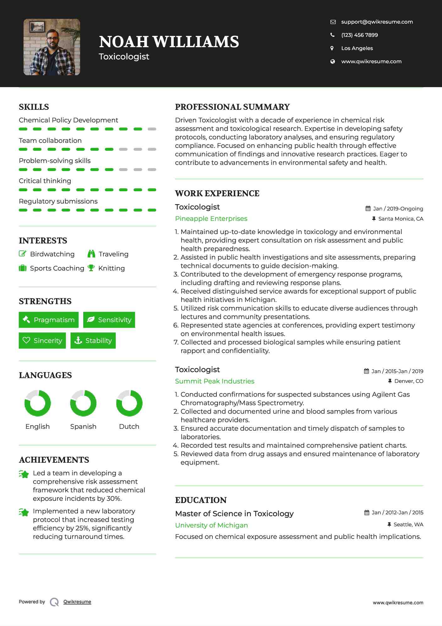 Toxicologist Resume Example