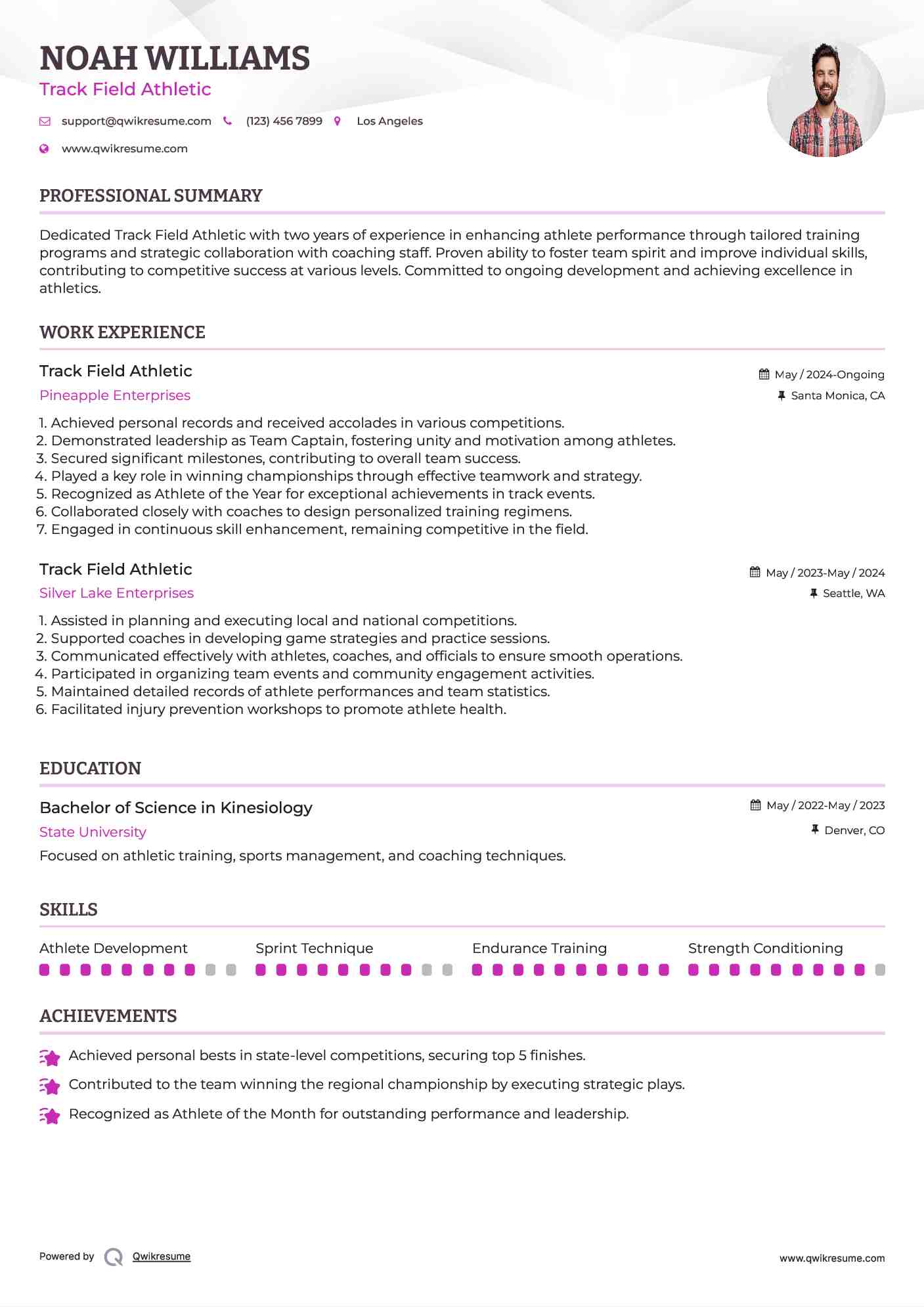 Track Field Athletic Resume Template
