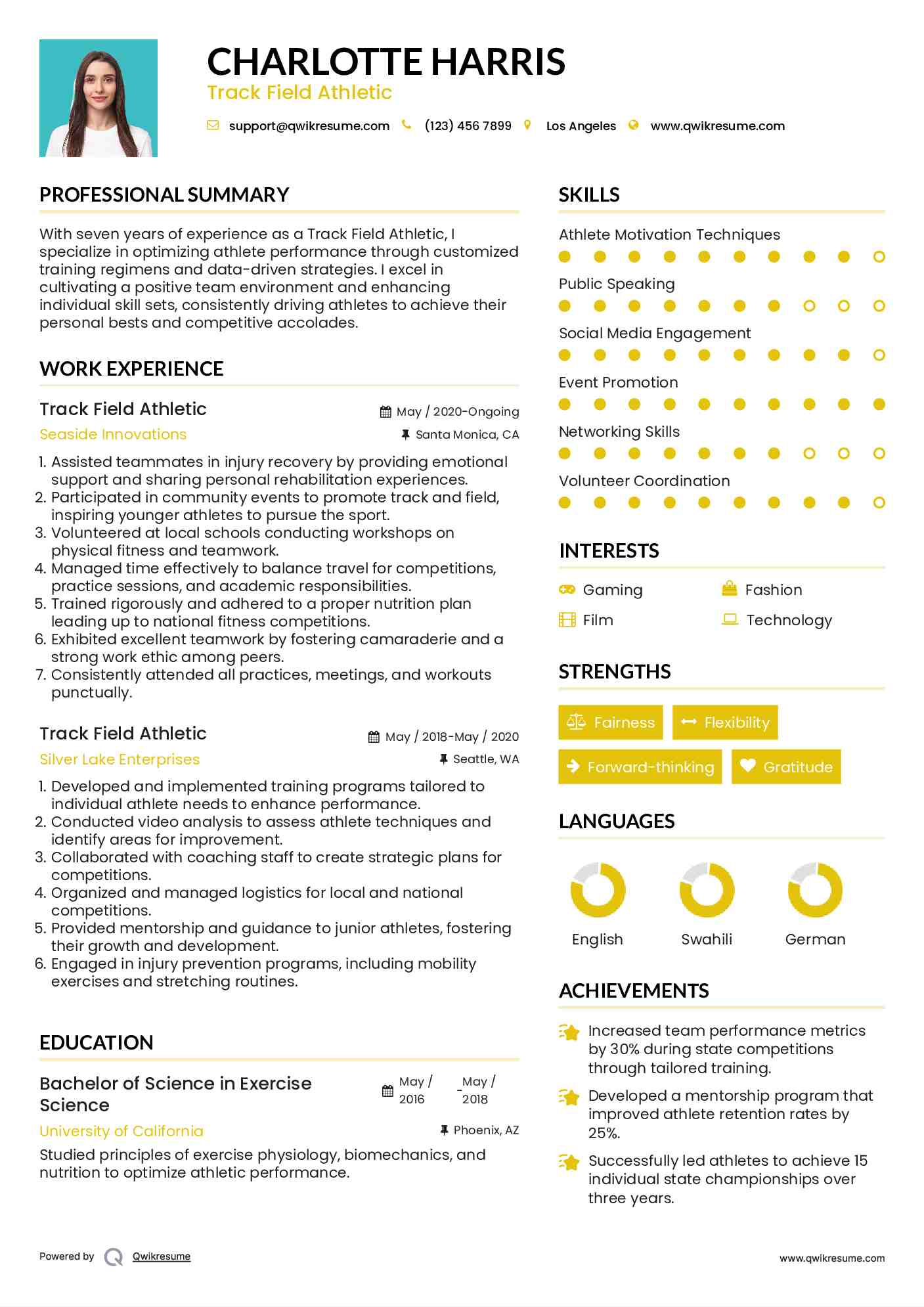 Track Field Athletic Resume Model