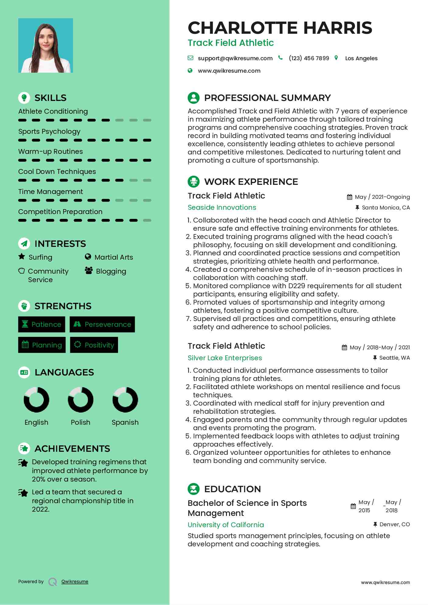 Track Field Athletic Resume Template