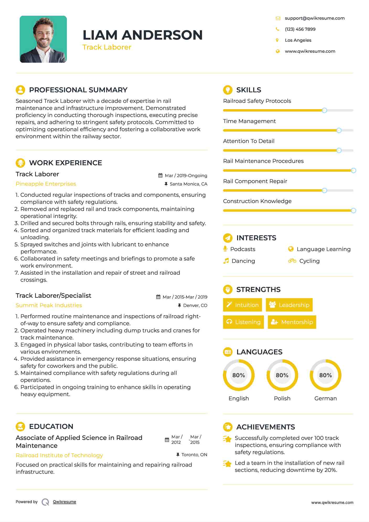 Track Laborer Resume Example