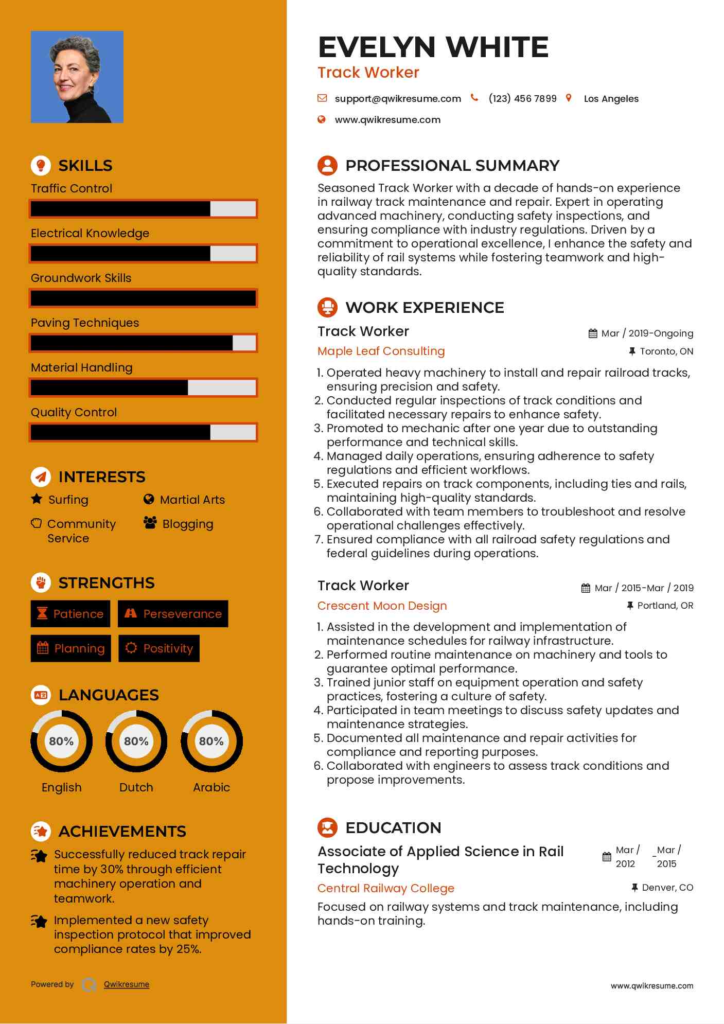 Track Worker Resume Template