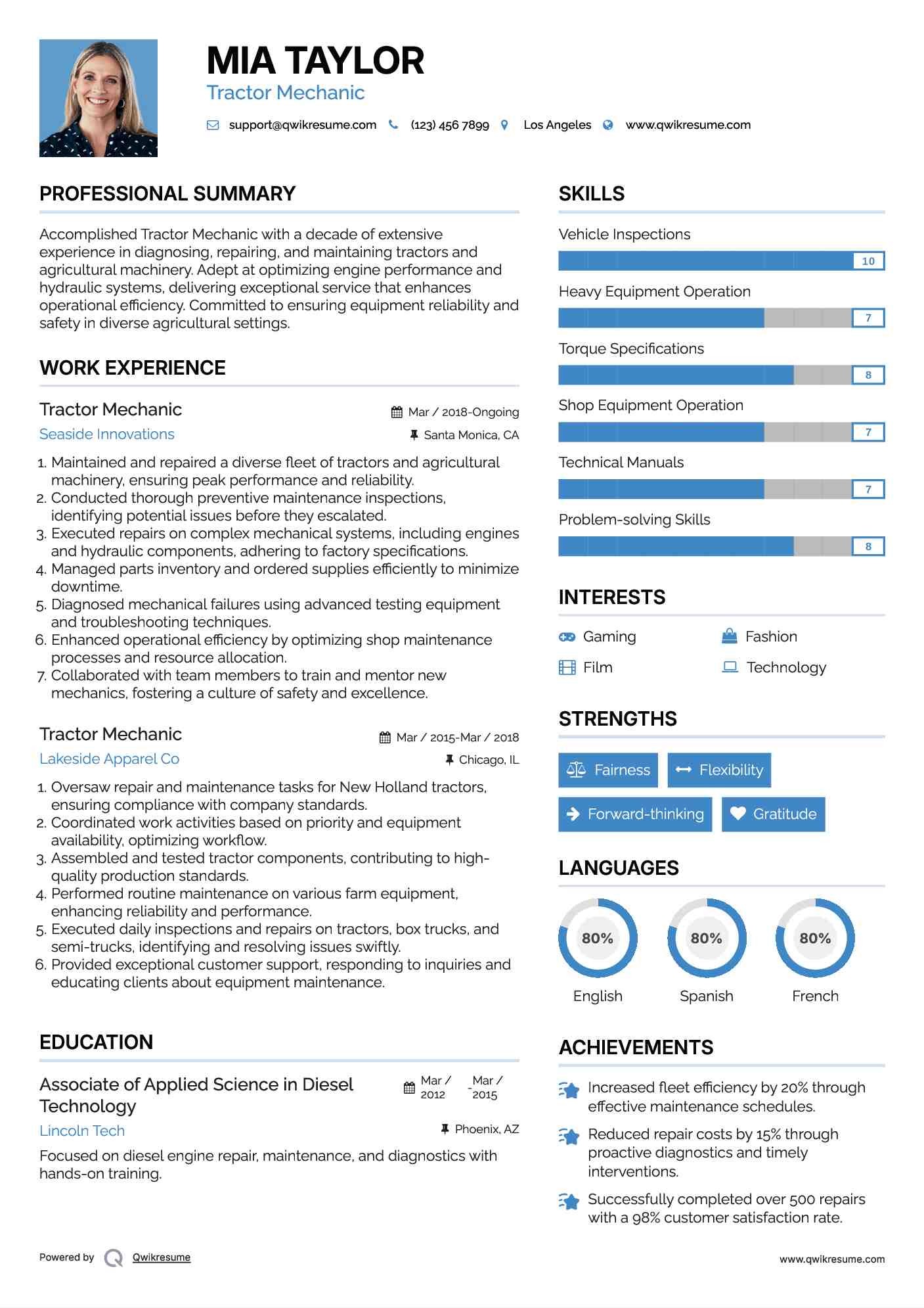 Tractor Mechanic Resume Template