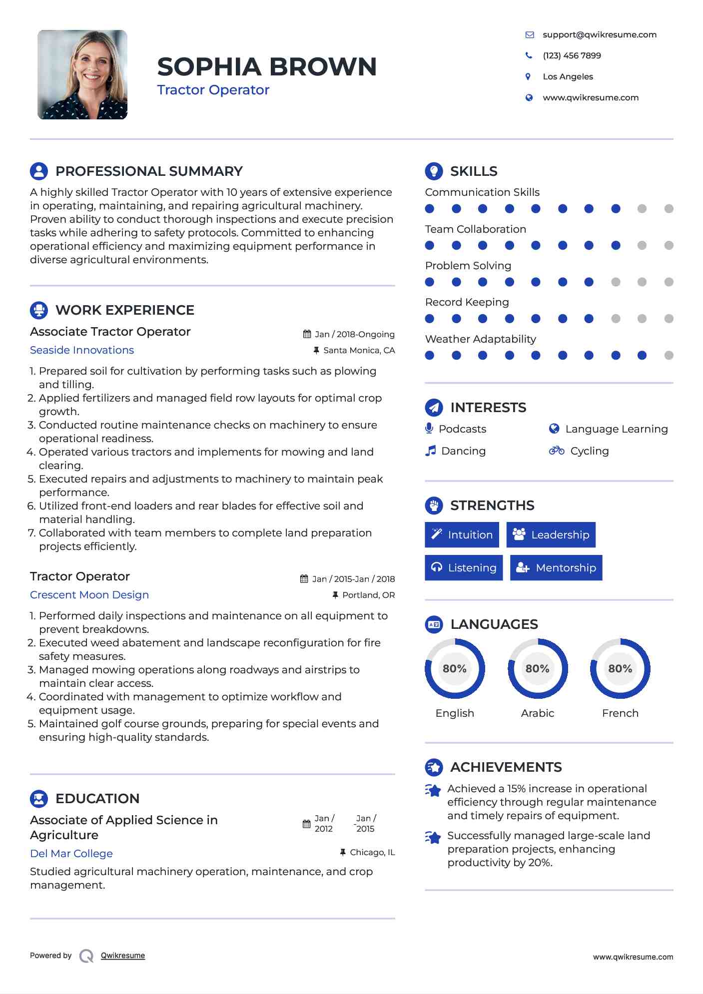 Tractor Operator Resume Samples QwikResume