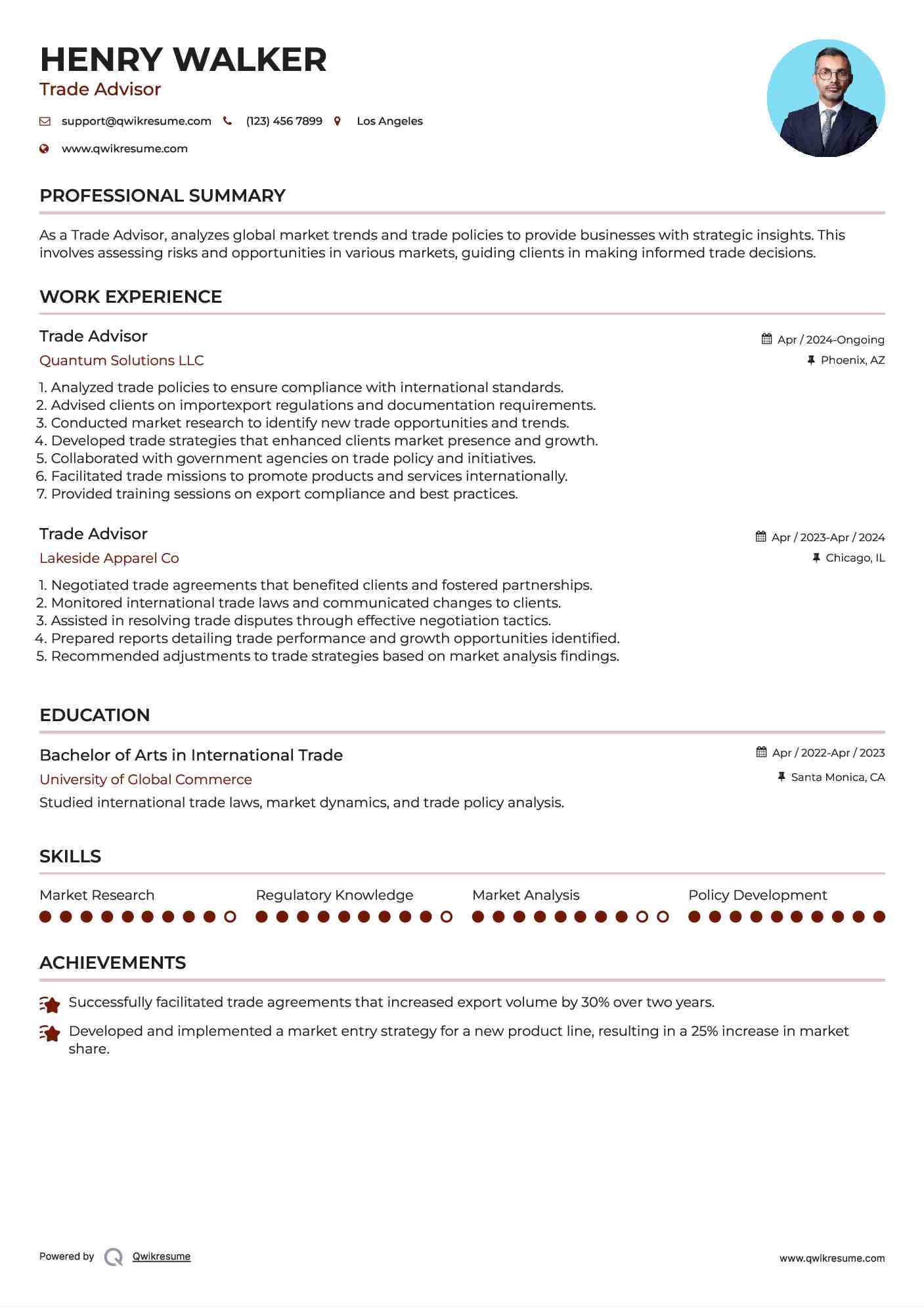 Trade Advisor Resume Template
