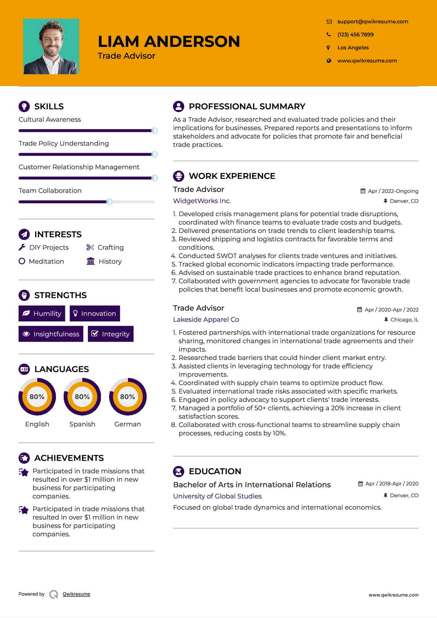 Trade Advisor Resume Template