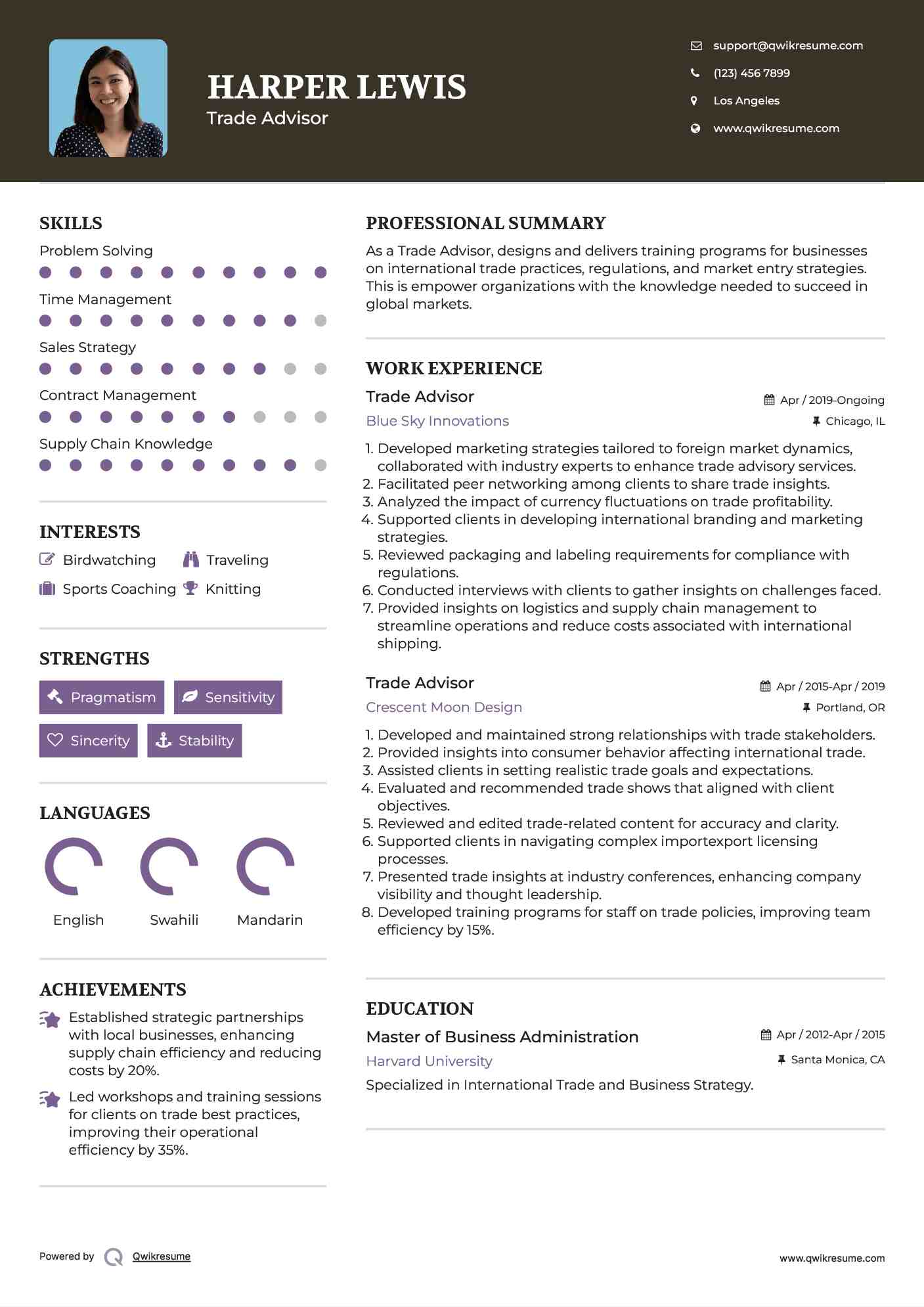 Trade Advisor Resume Template
