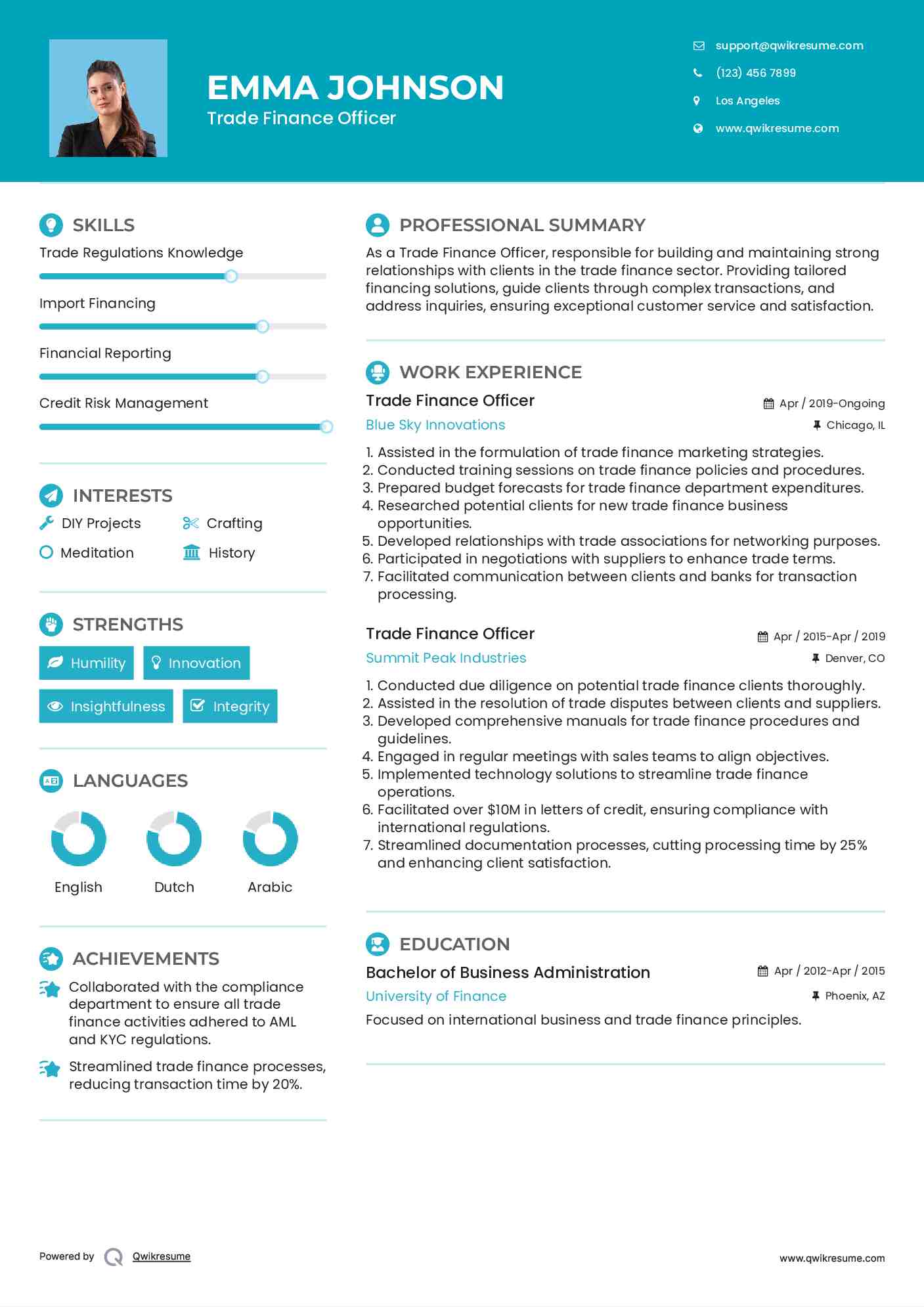 Trade Finance Officer Resume Example