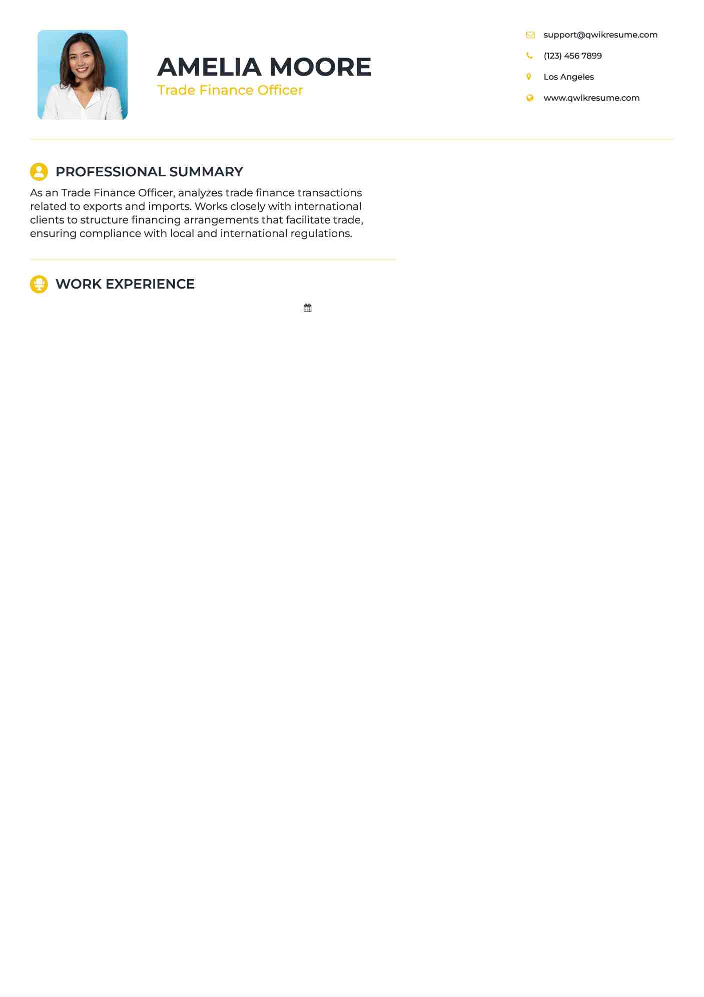 Trade Finance Officer Resume Format