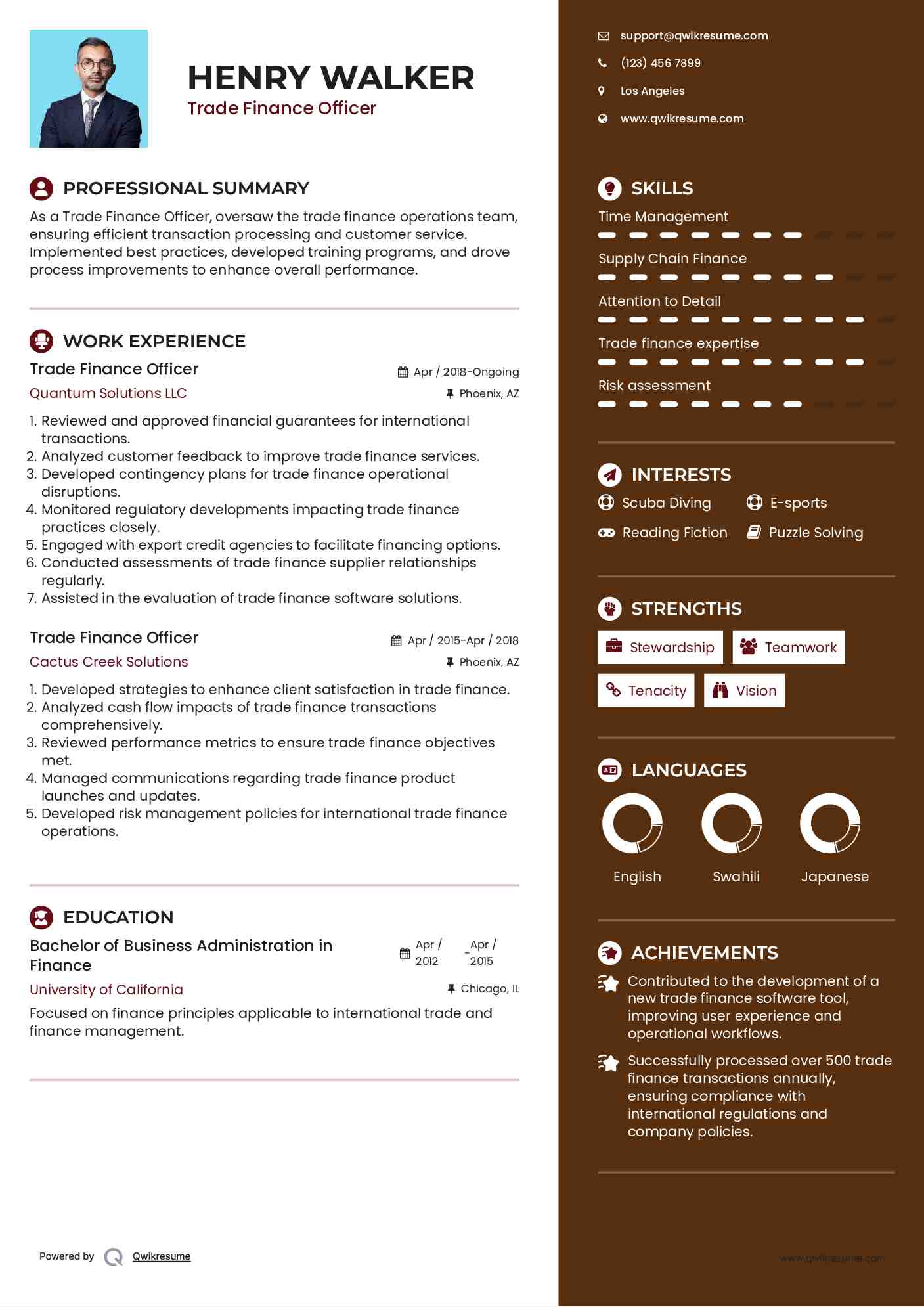 Trade Finance Officer Resume Model