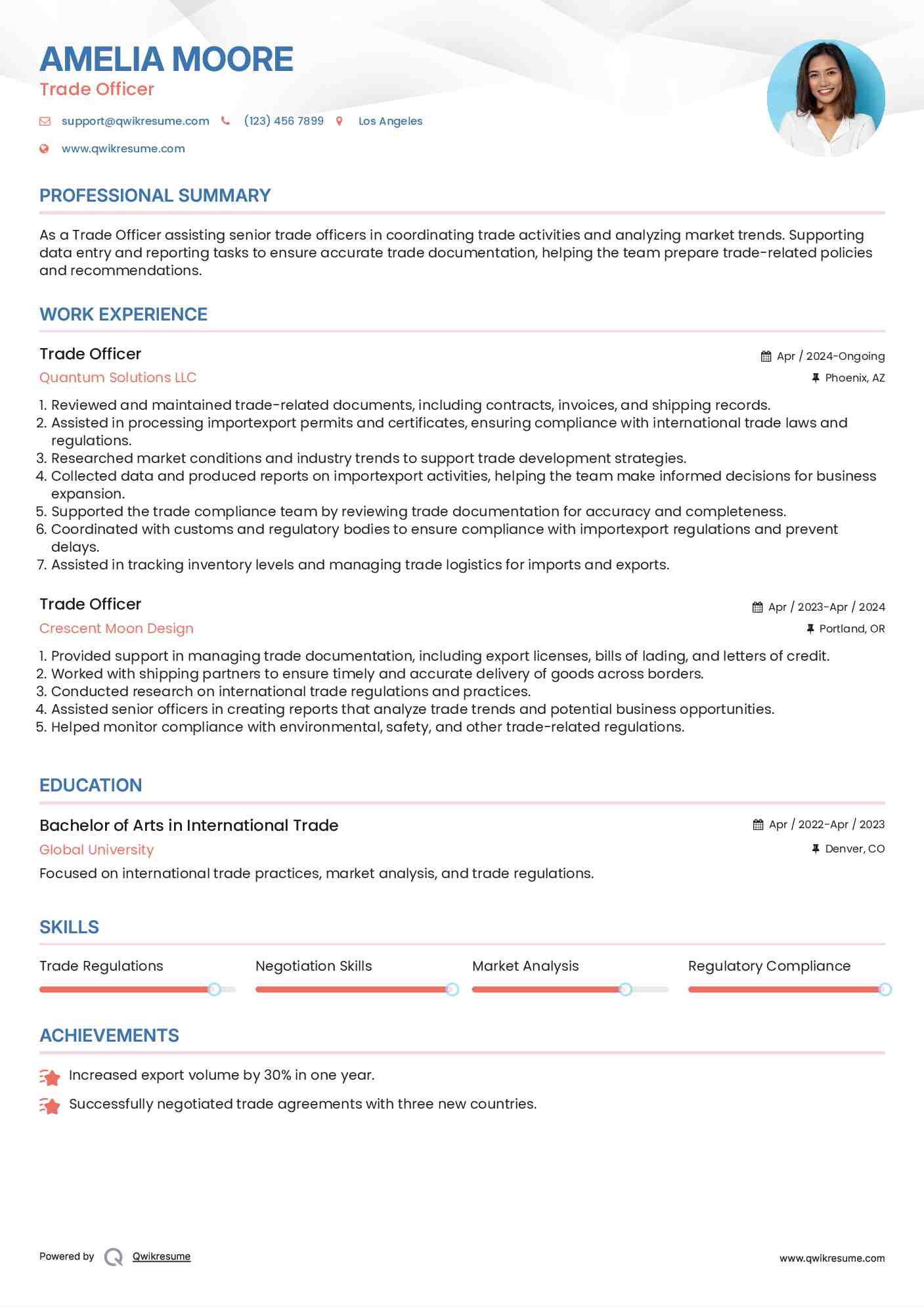 Trade Officer Resume Template